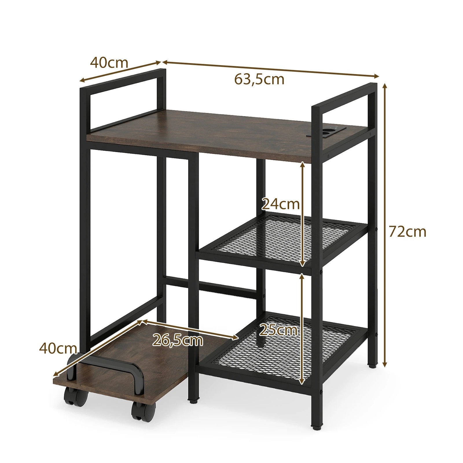 2 Costway Printer Stand w/Charging Station 3-Tier Storage Side Table - Brown, 2 of 6