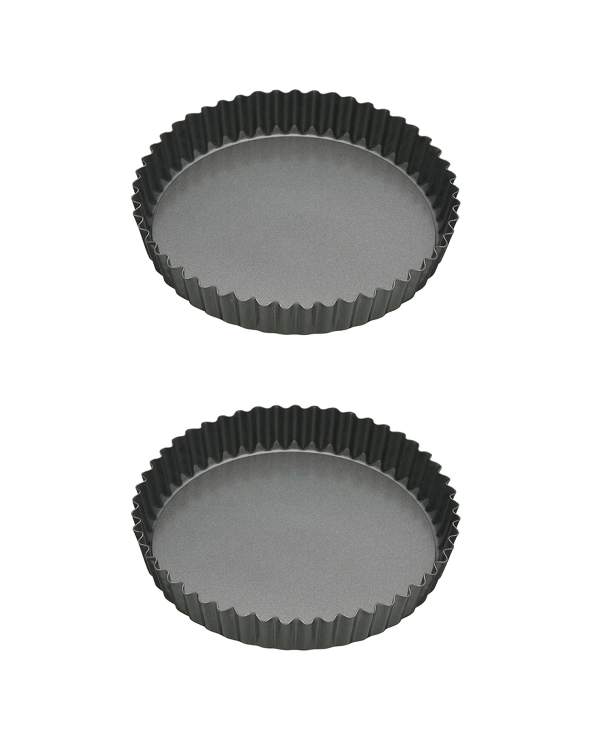 1 Mastercraft 2x 20cm Heavy Loose Base Non-Stick Round Flan Quiche Pan Carbon - Black, 1 of 5