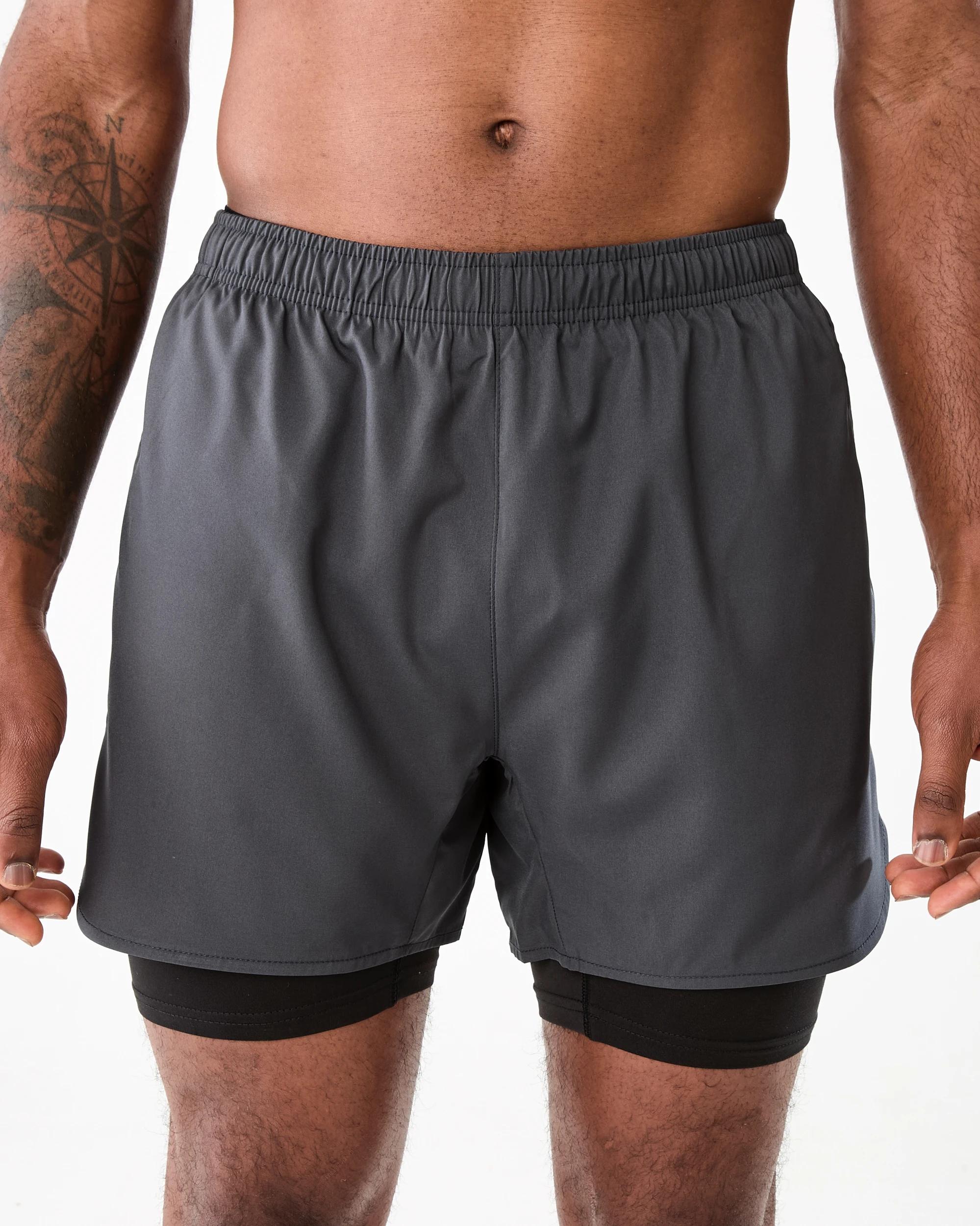 1 Active Mens Dual Layer Shorts Gry Drkish, 1 of 8