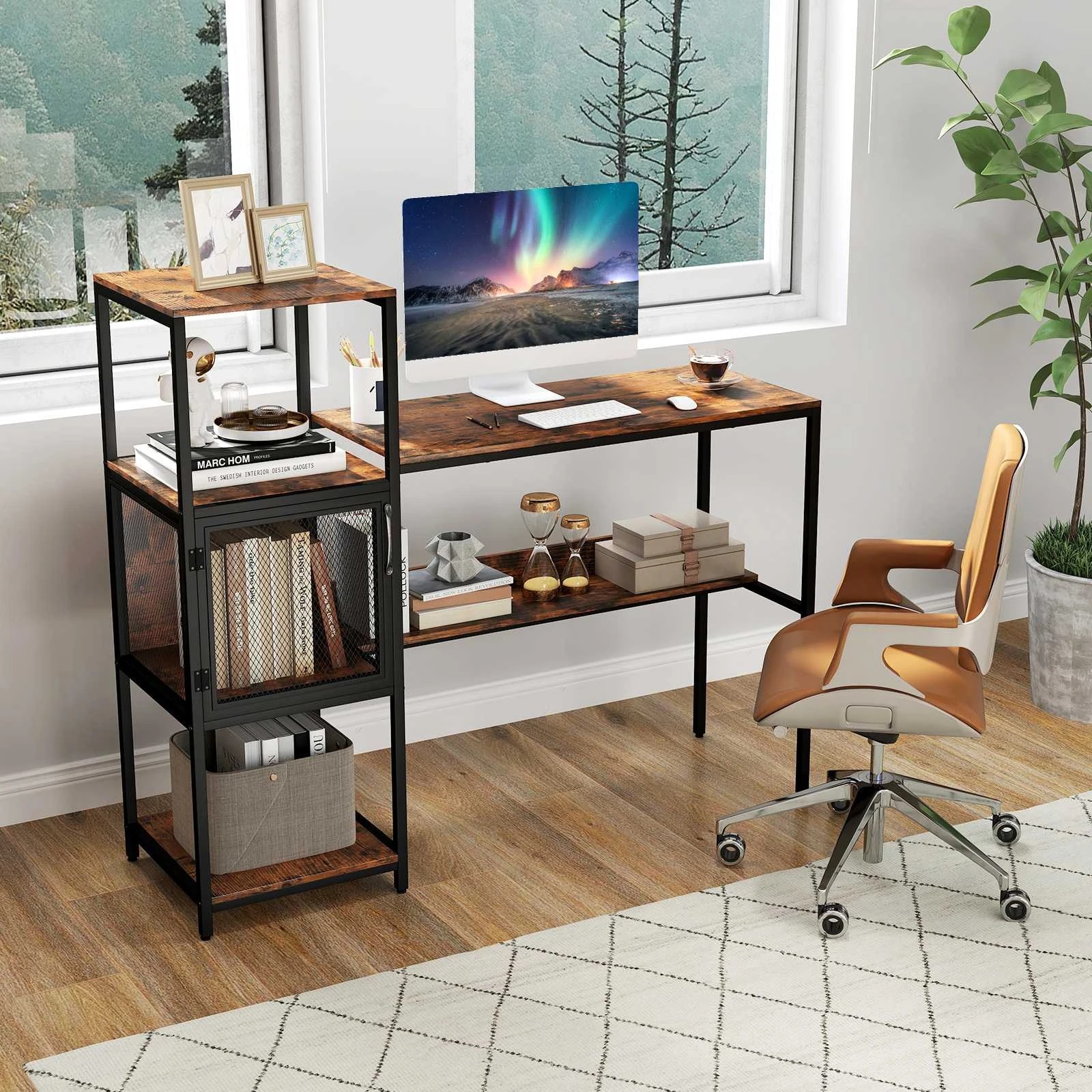 2 Costway Home Office Computer Desk w/Bookshelf Corner Study Table Writing Workstation, 2 of 3