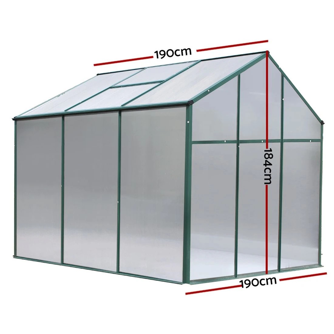 2 Green Fingers Greenhouse Aluminium Polycarbonate Green House Garden Shed - Green, 2 of 7