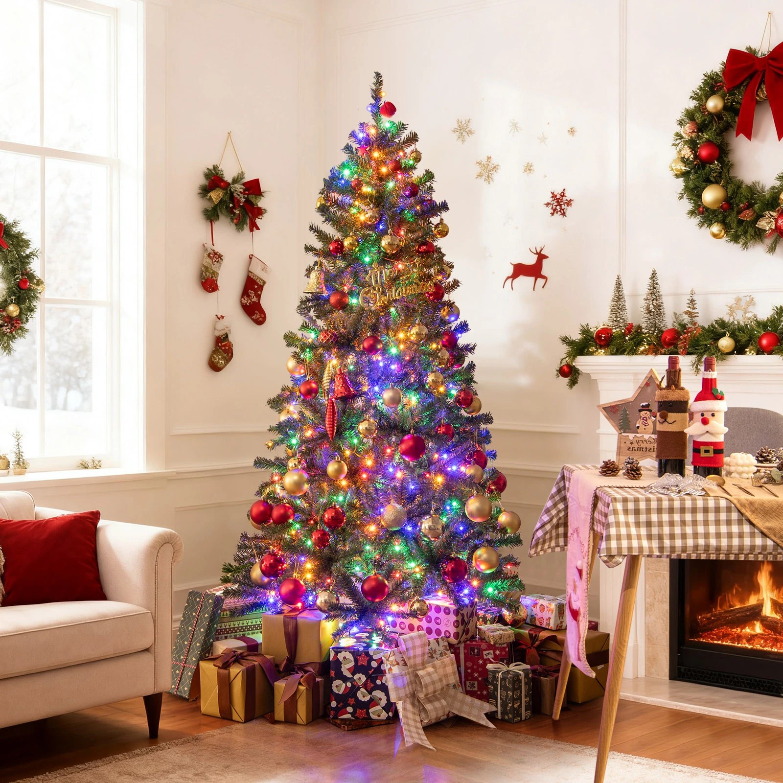 4 Costway 1.8M Pre-Lit Artificial Christmas Tree w/500 Multicolored LEDs Home Office Party Decoration, 4 of 6