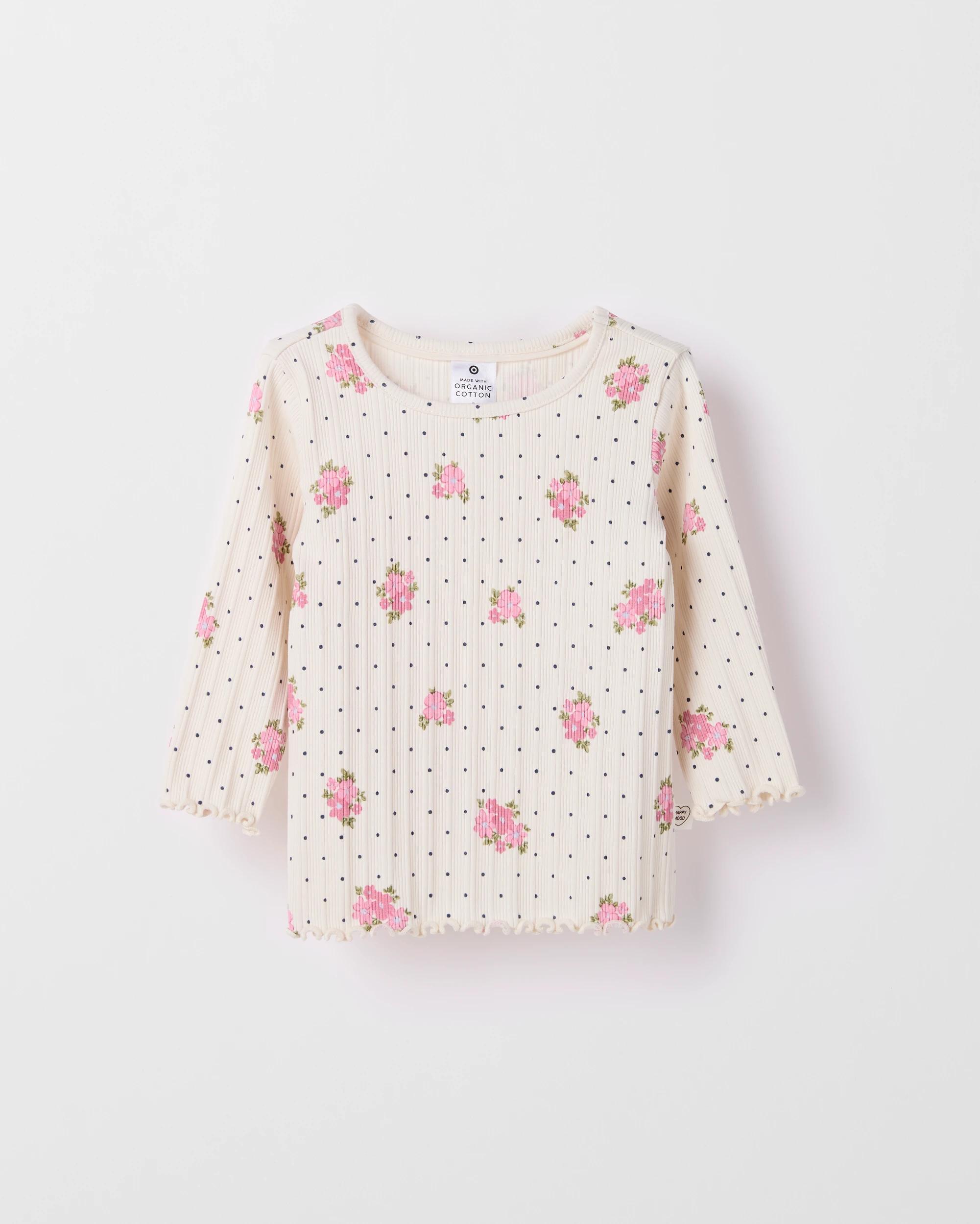3 Target Baby Baby Organic Cotton Long Sleeve Rib T-Shirt FLORAL SPOT GARDENIA, 3 of 4