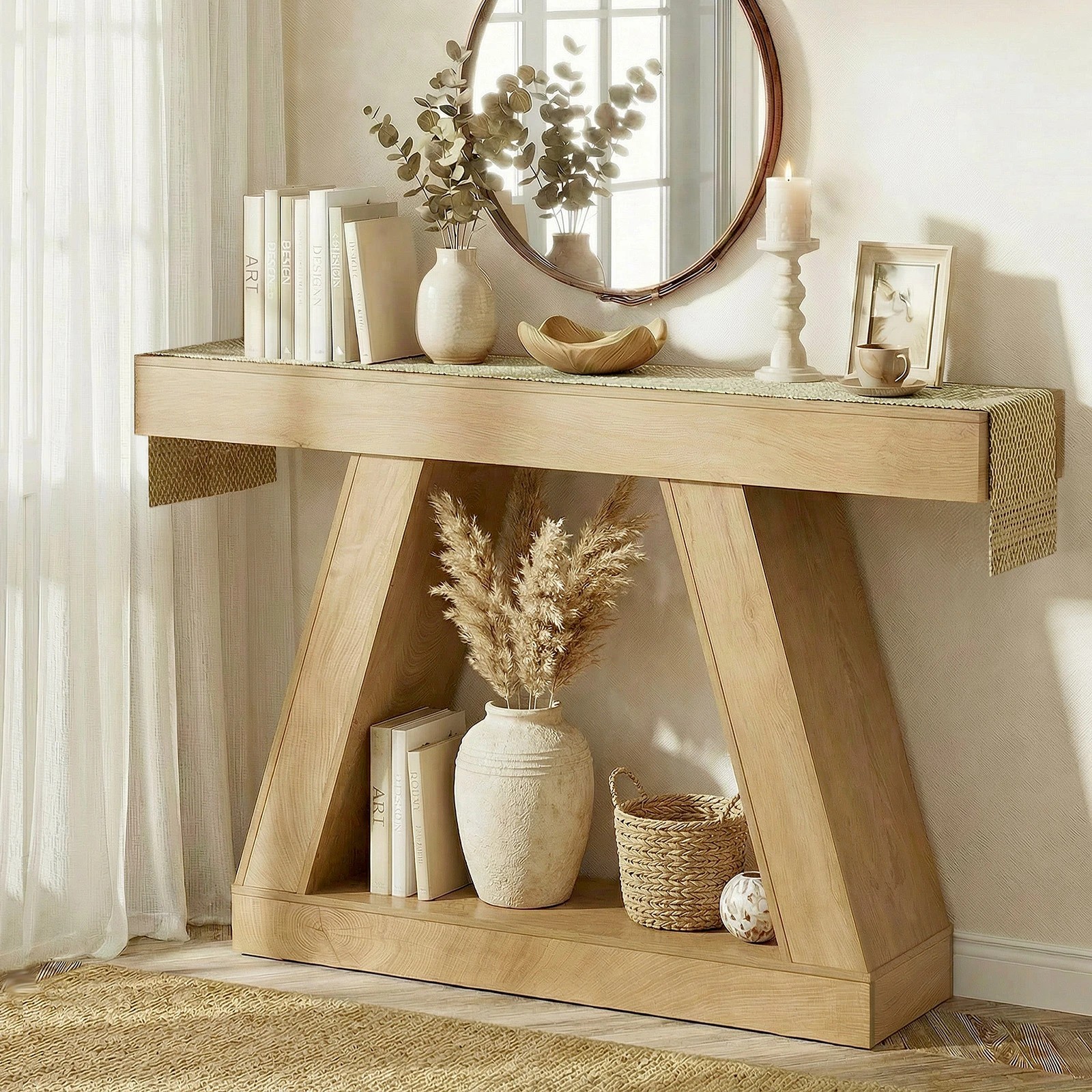 3 Oikiture Console Table Hallway Narrow Sofa Table Entryway Display Shelf - Natural, 3 of 7