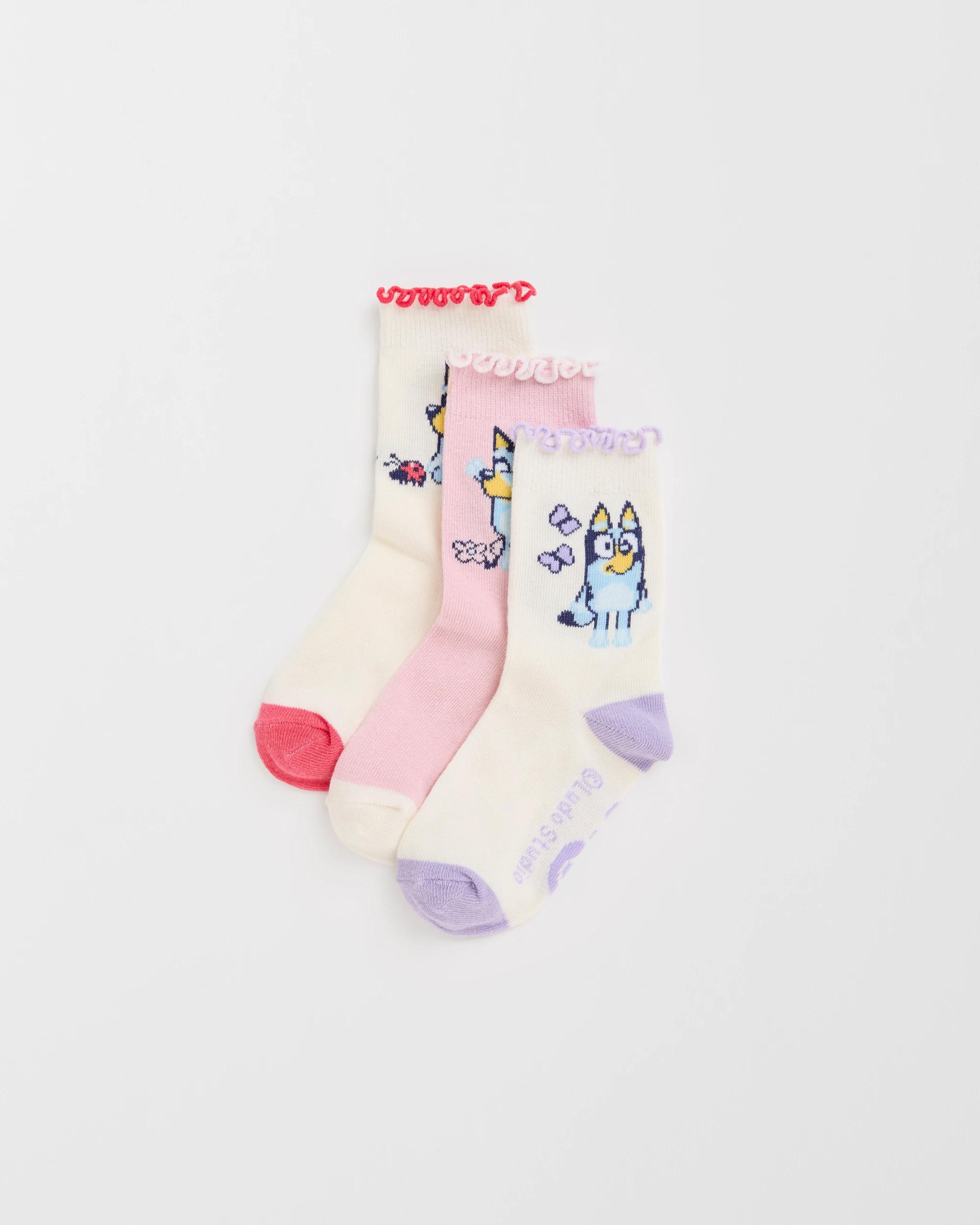 1 Bluey 3 Pack Younger Girls Crew Socks MULTI, 1 of 3