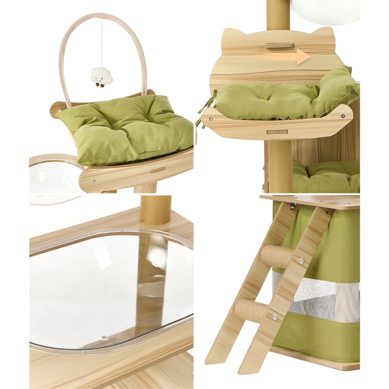 5 Alopet Cat Tree Tower Scratching Post Scratcher Condo House Bed Furniture 190cm - Green, 5 of 9