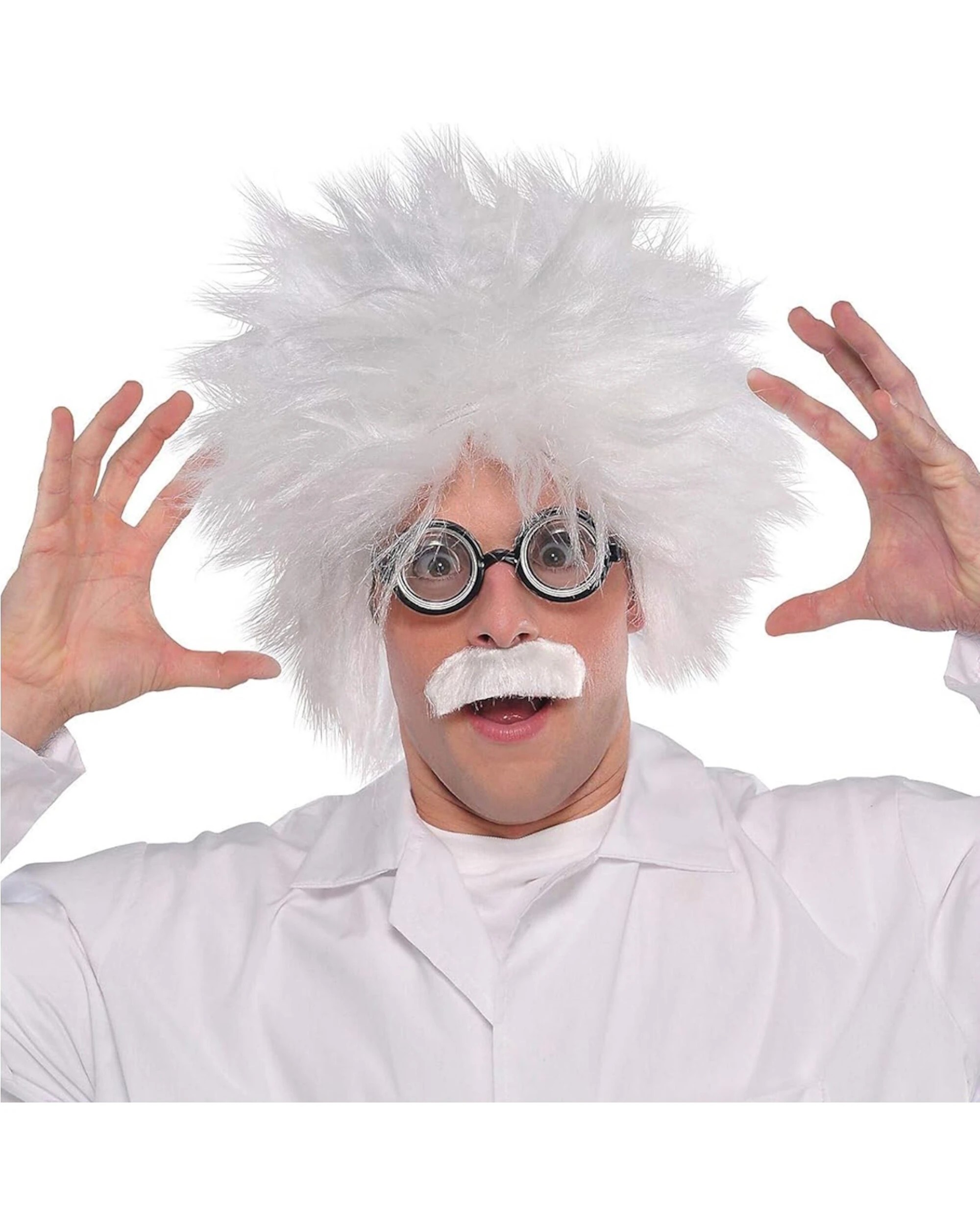 1 Amscan Inc. Mad Scientist Glasses Wig & Moustache Costume Set - One Size - White, 1 of 2