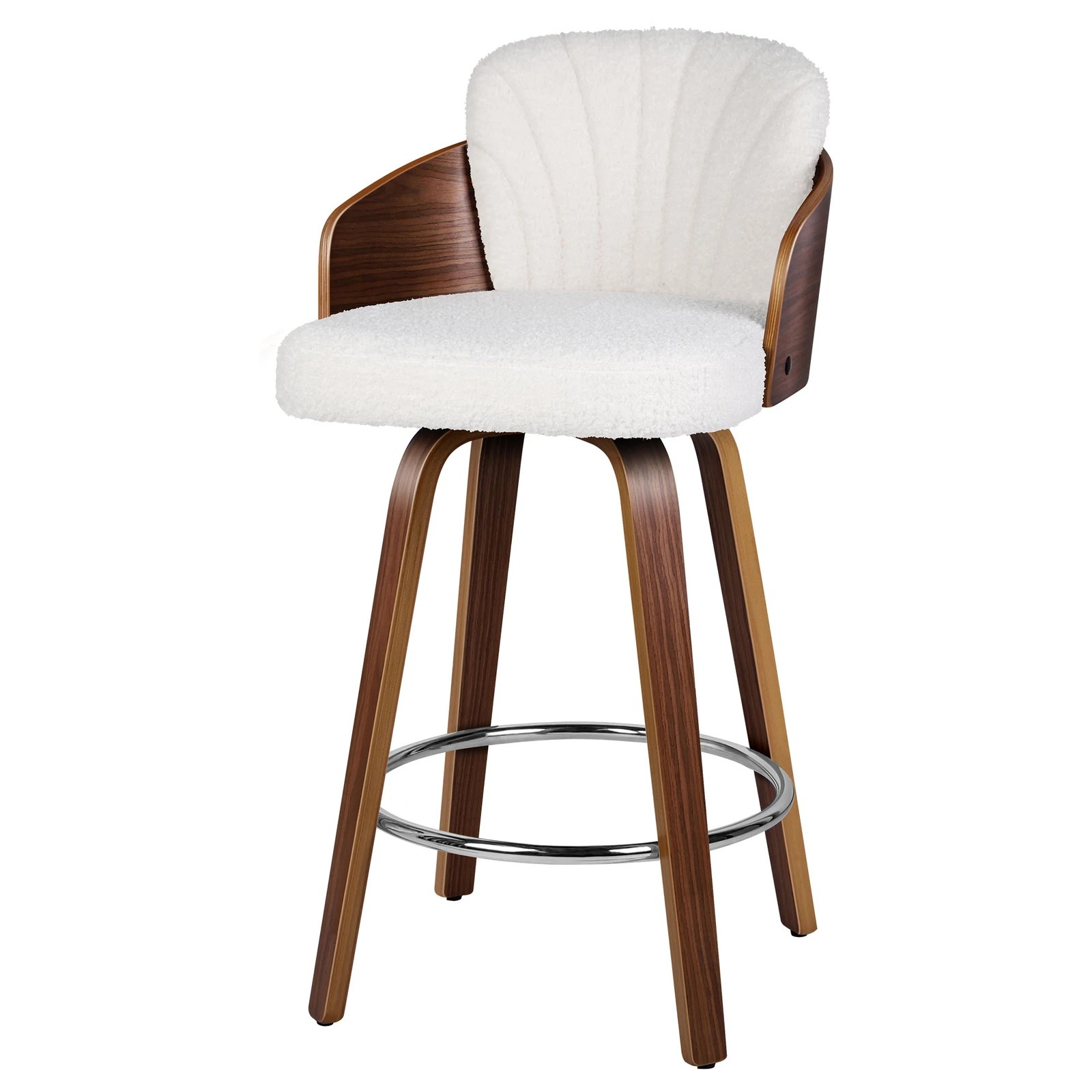 3 Alfordson 2x Swivel Bar Stools Alice Kitchen Wooden Dining Chair Boucle - White, 3 of 10