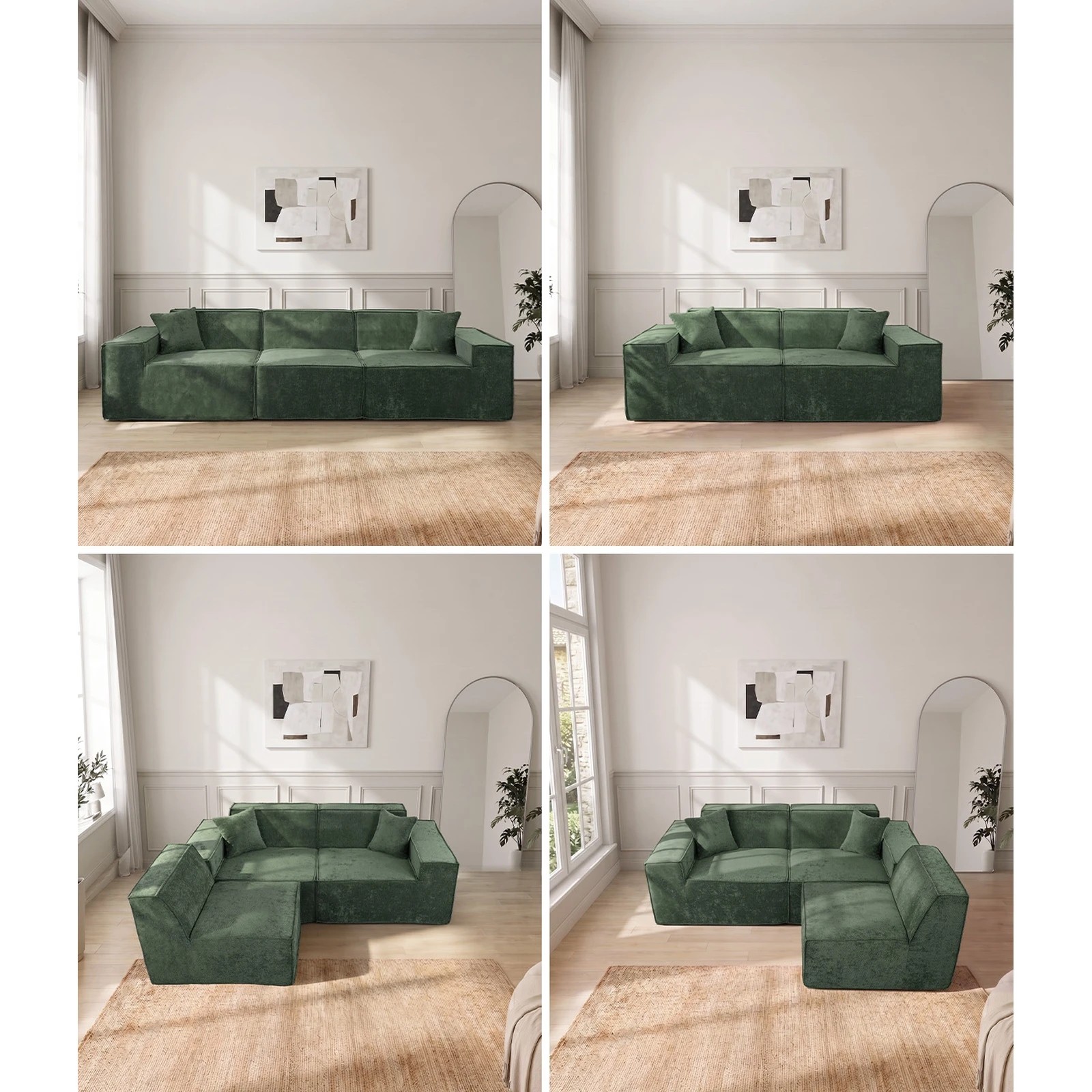 7 Oikiture Modular Sofa Compressed Convertible Couch 300cm Chenille - Green, 7 of 7