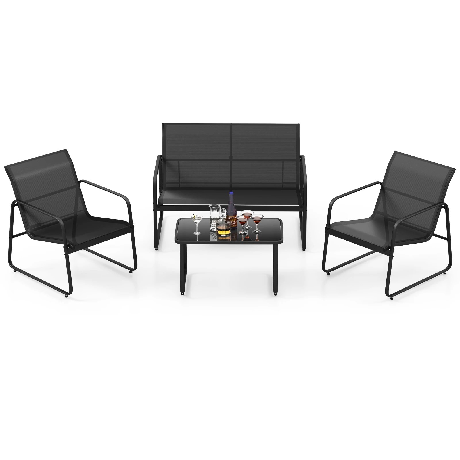 6 Costway 4PCS Patio Conversation Set Metal Frame Outdoor Furniture Set, 6 of 6