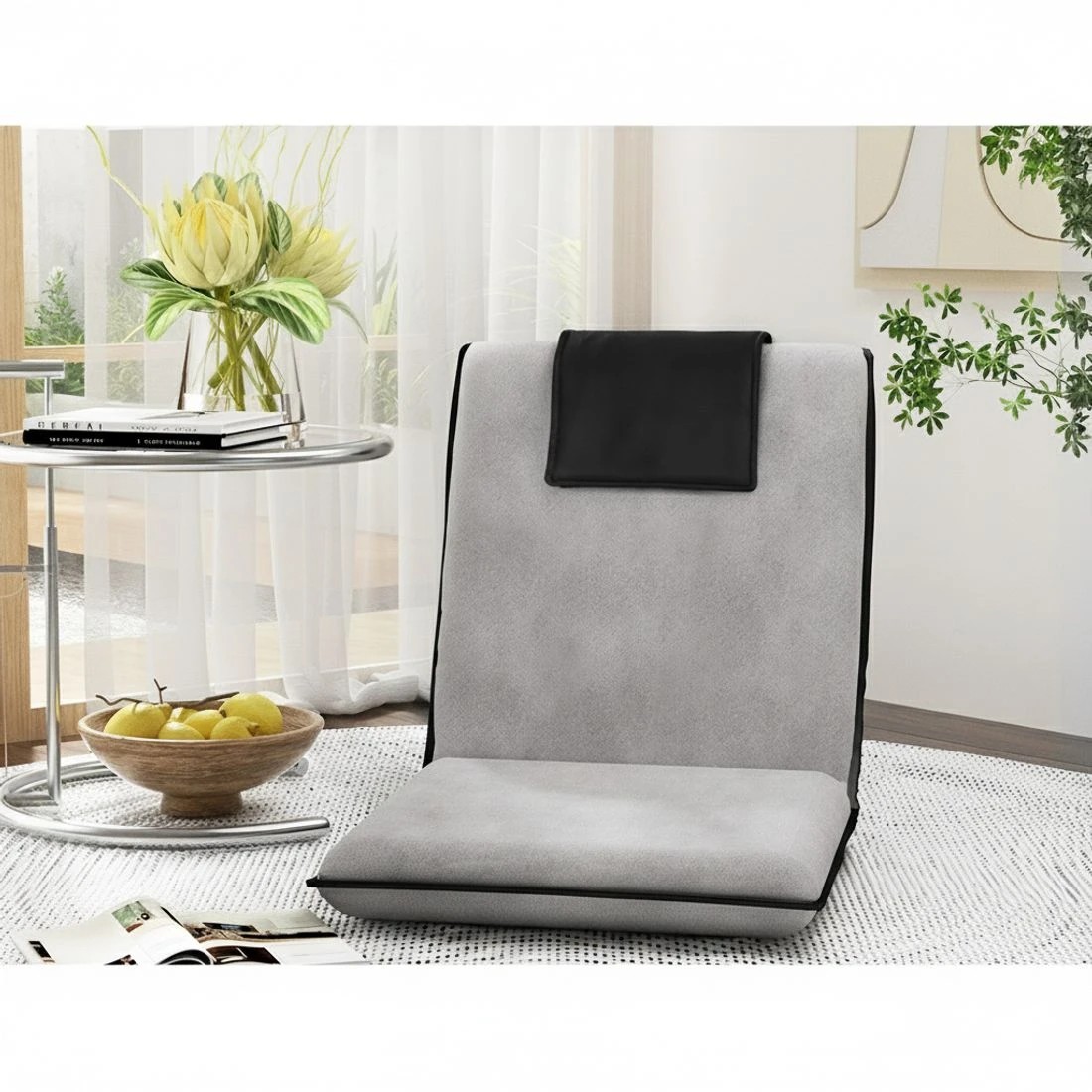 5 Artiss 4X Floor Lounge Sofa Bed Floor Cushion  Velvet - Grey, 5 of 7