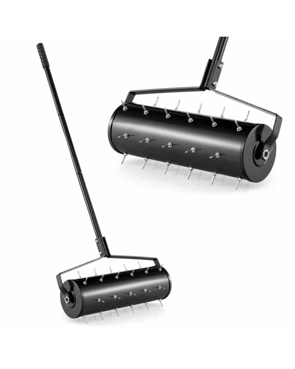 Costway 53cm Rolling Lawn Aerator Tool Manual Garden Soil Aerator Roller w/Spikes