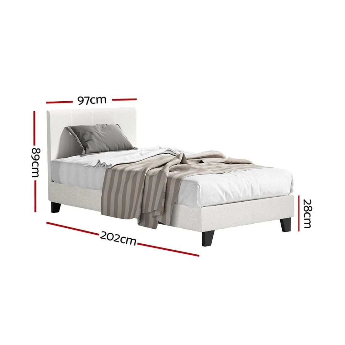 2 Artiss Bed Frame Single Size Mattress Base Wooden Platform Boucle  NEO - White, 2 of 7