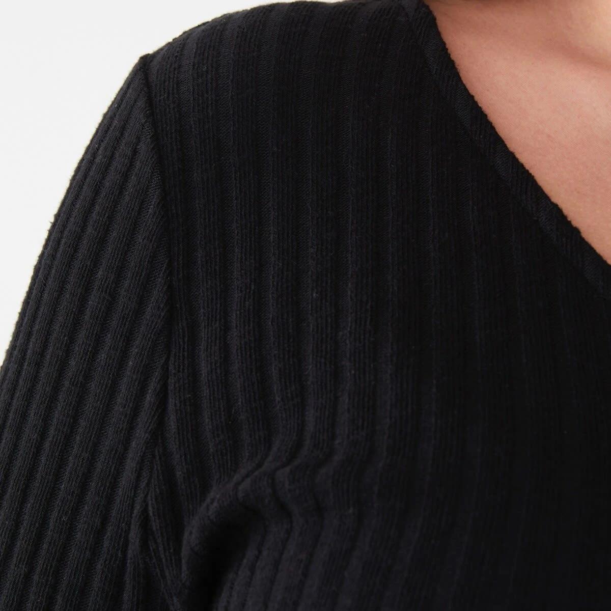 6 Curve Long Sleeve Ribbed Midi Dress Black, 6 of 6