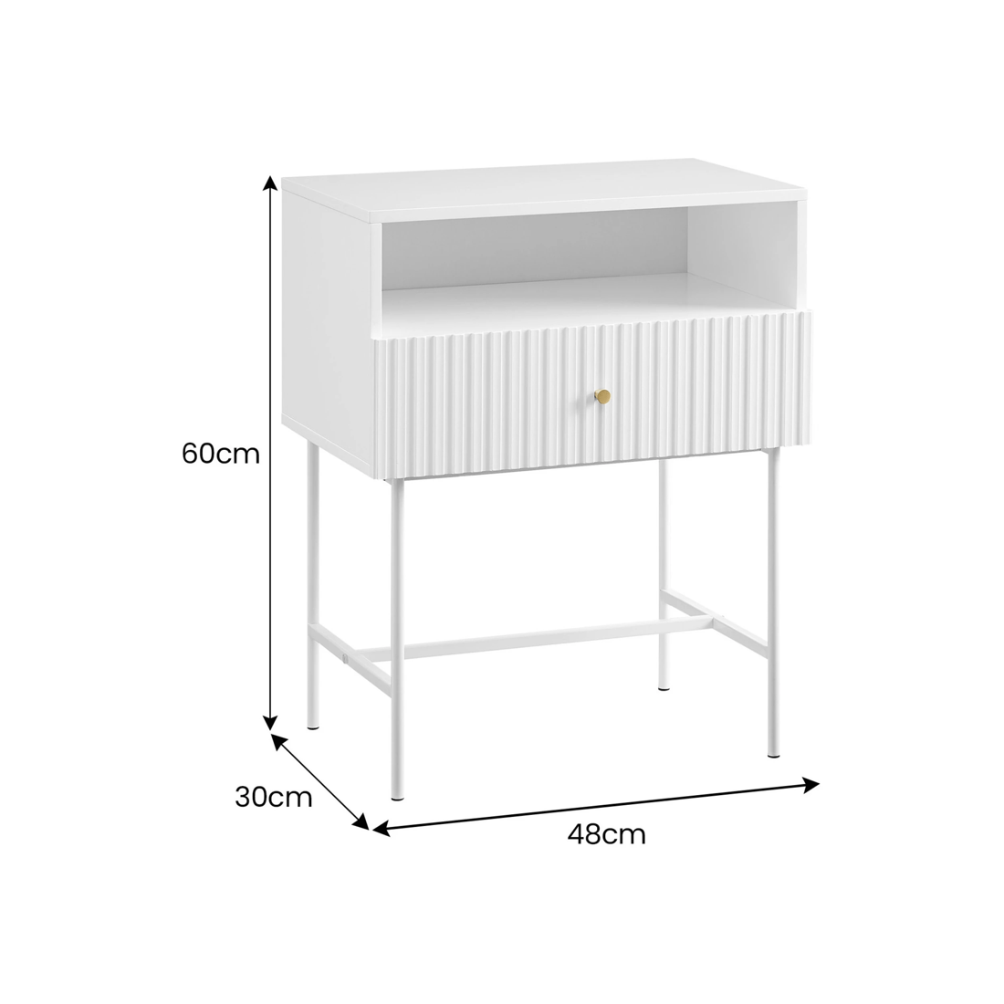 2 Sarantino Cecil Slender Fluted Bedside Table - White, 2 of 8