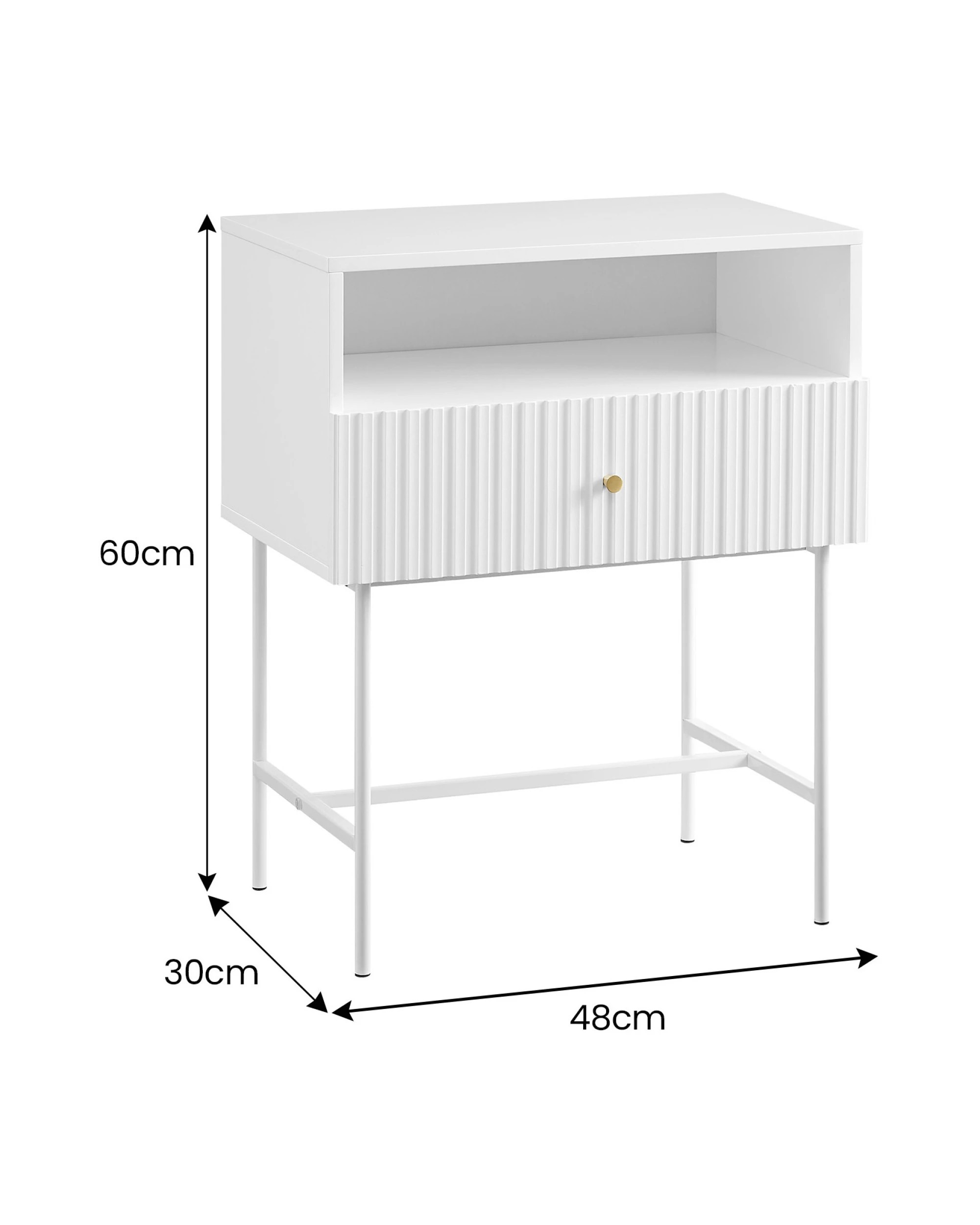 2 Sarantino Cecil Slender Fluted Bedside Table - White, 2 of 8