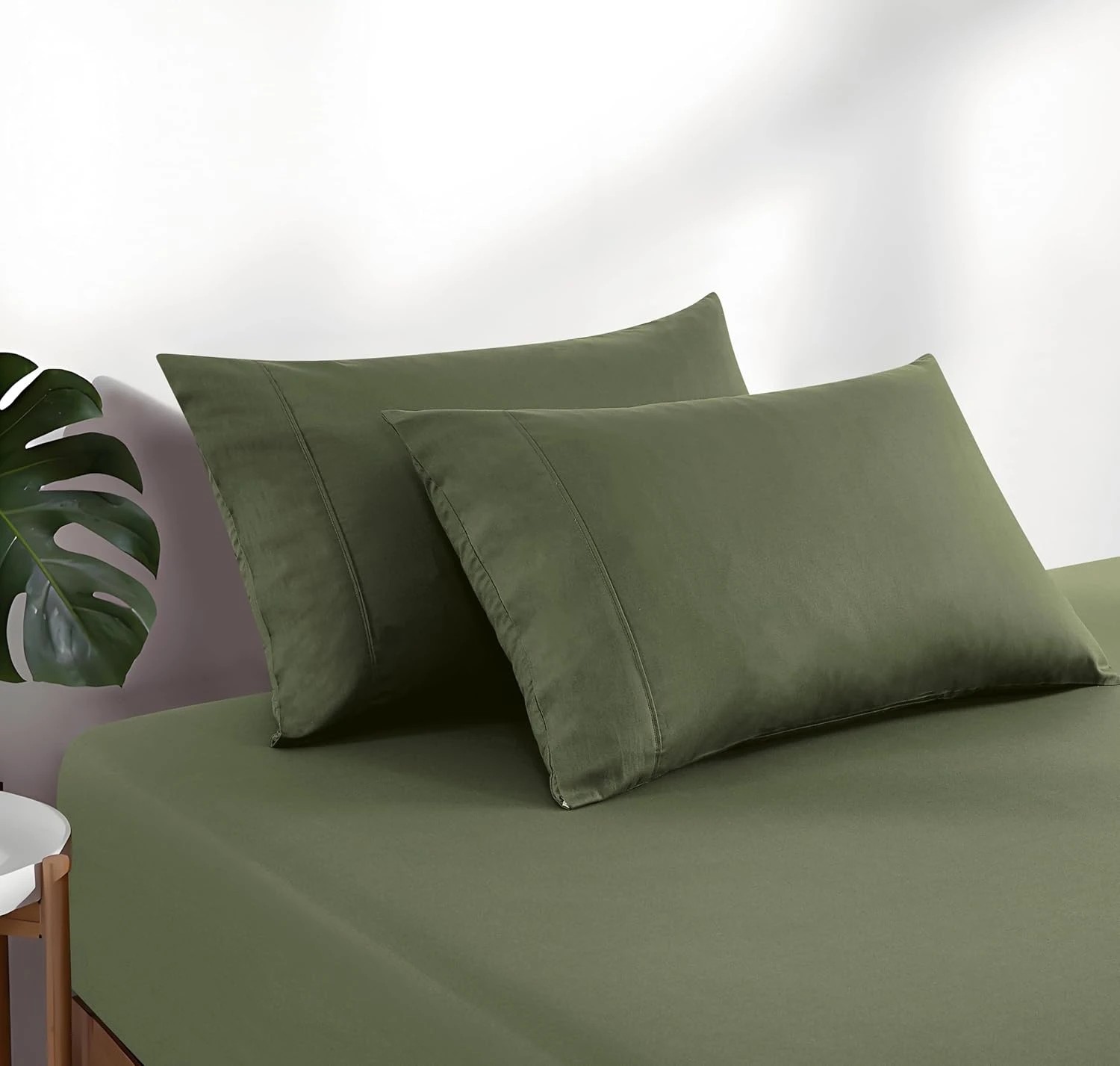 4 Gioia Casa Vintage Washed Cotton Fitted Sheet Set Soft Breathable - Queen Bed - Khaki Green, 4 of 6