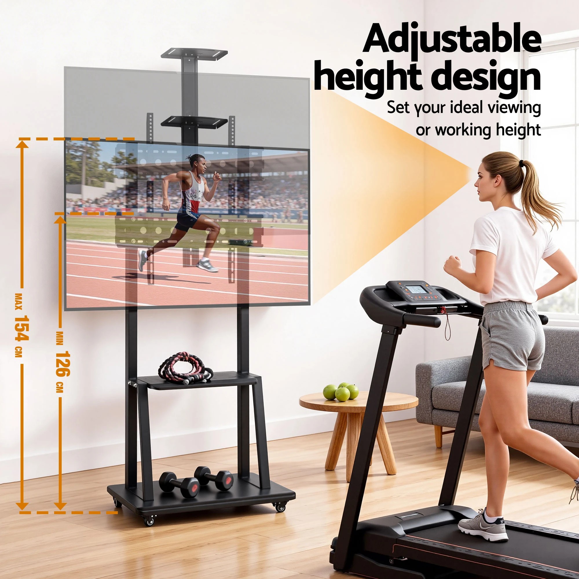 8 Artiss TV Stand  32-70" Universal Mobile Adjustable Height TV Stand with Wheels - Black, 8 of 10