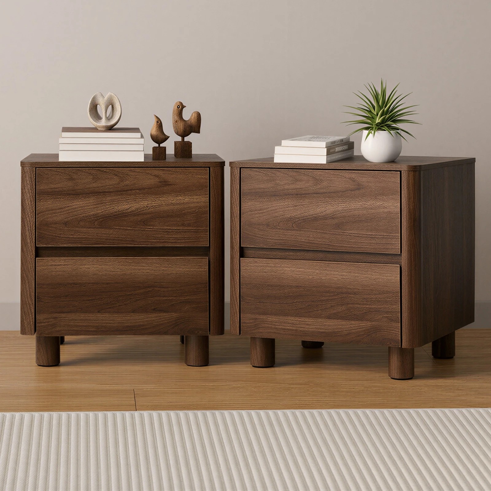 3 Oikiture 2x Bedside Table 2 Drawers Storage Cabinet Nightstand Side Table - Brown, 3 of 9