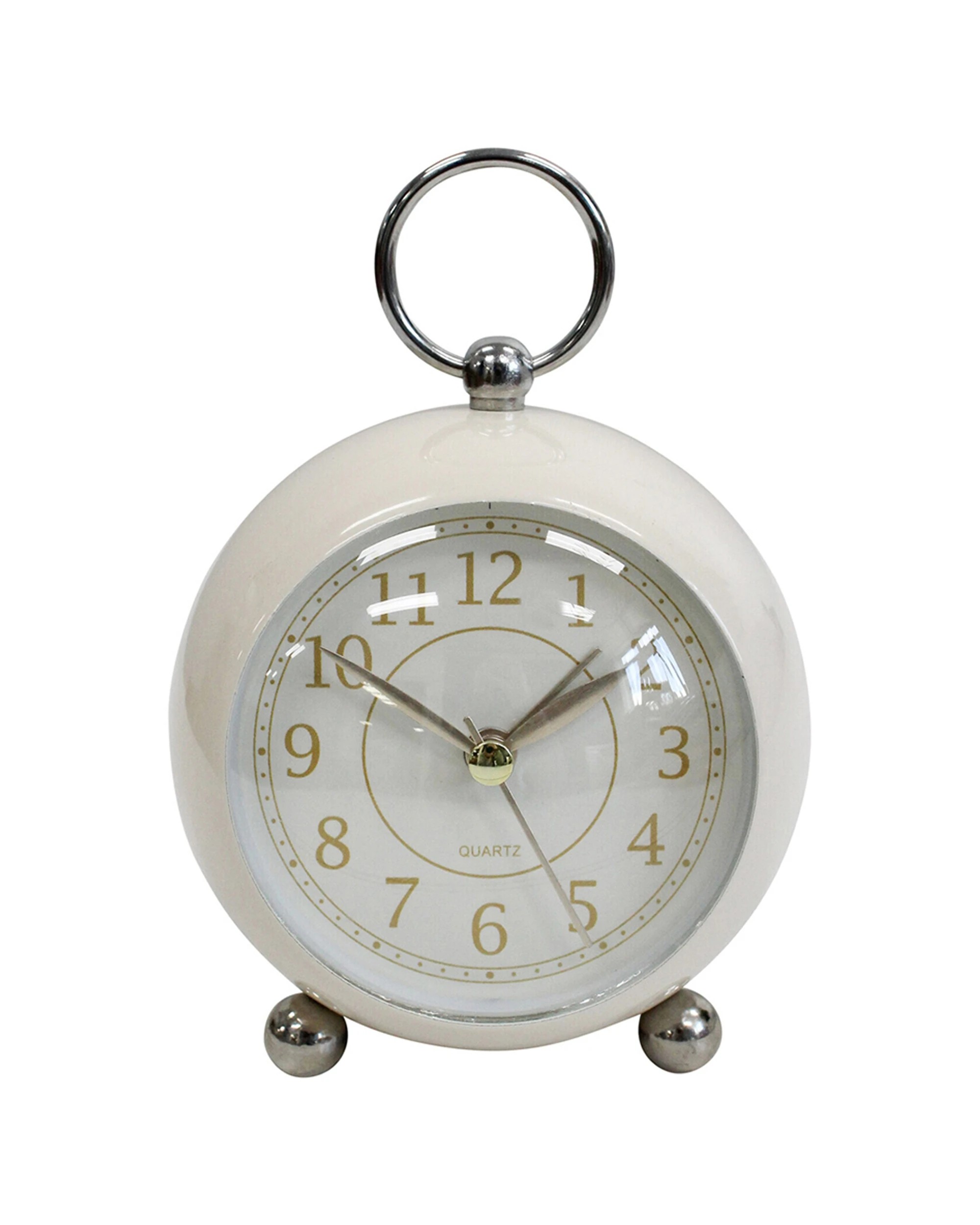 1 LVD Round Metal Glass Petite 13cm Alarm Clock Bedside Analogue Metal Glass Plastic 13cm - White, 1 of 1