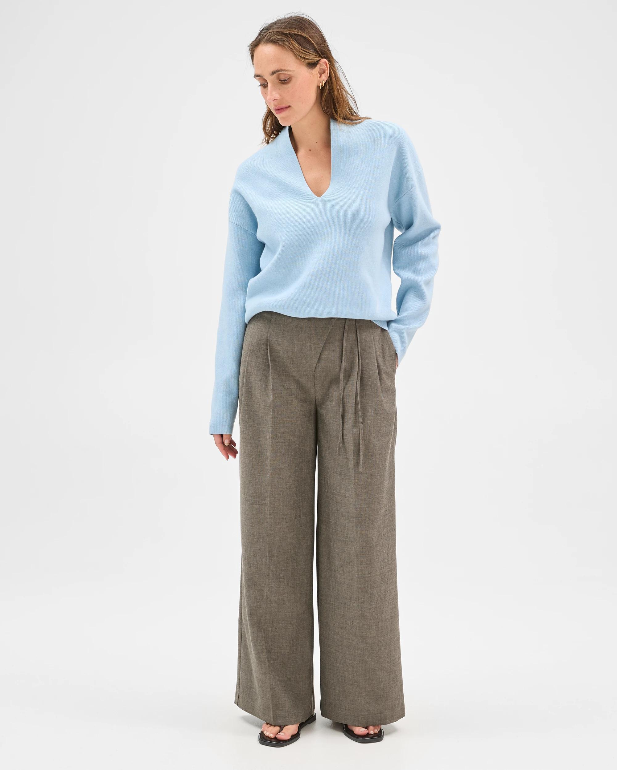 2 Preview Australian Cotton Blend Long Sleeve Deep V-Neck Jumper BLUE MIST, 2 of 7