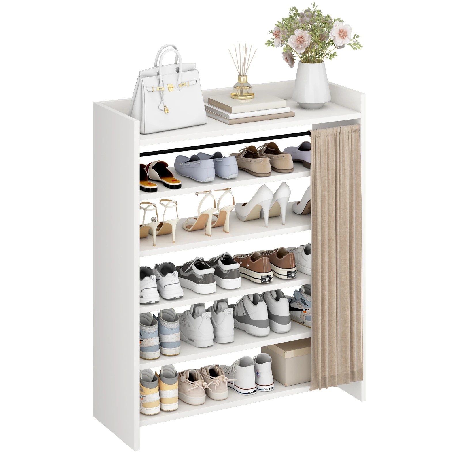 1 Advwin Shoe Storage Cabinet with Cover 5-Tier Shoe Rack White - White, 1 of 10
