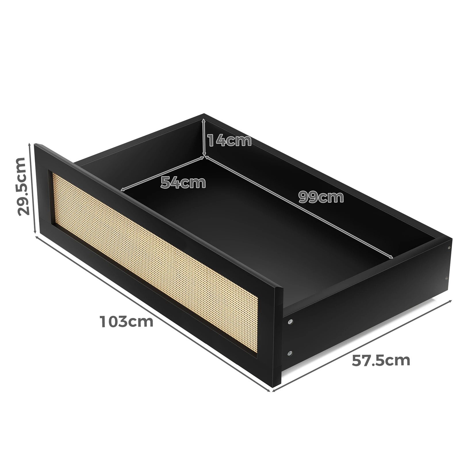 3 Alfordson Wooden Bed Frame King Single Rattan Bed Base with Storage Drawer - Black, 3 of 10