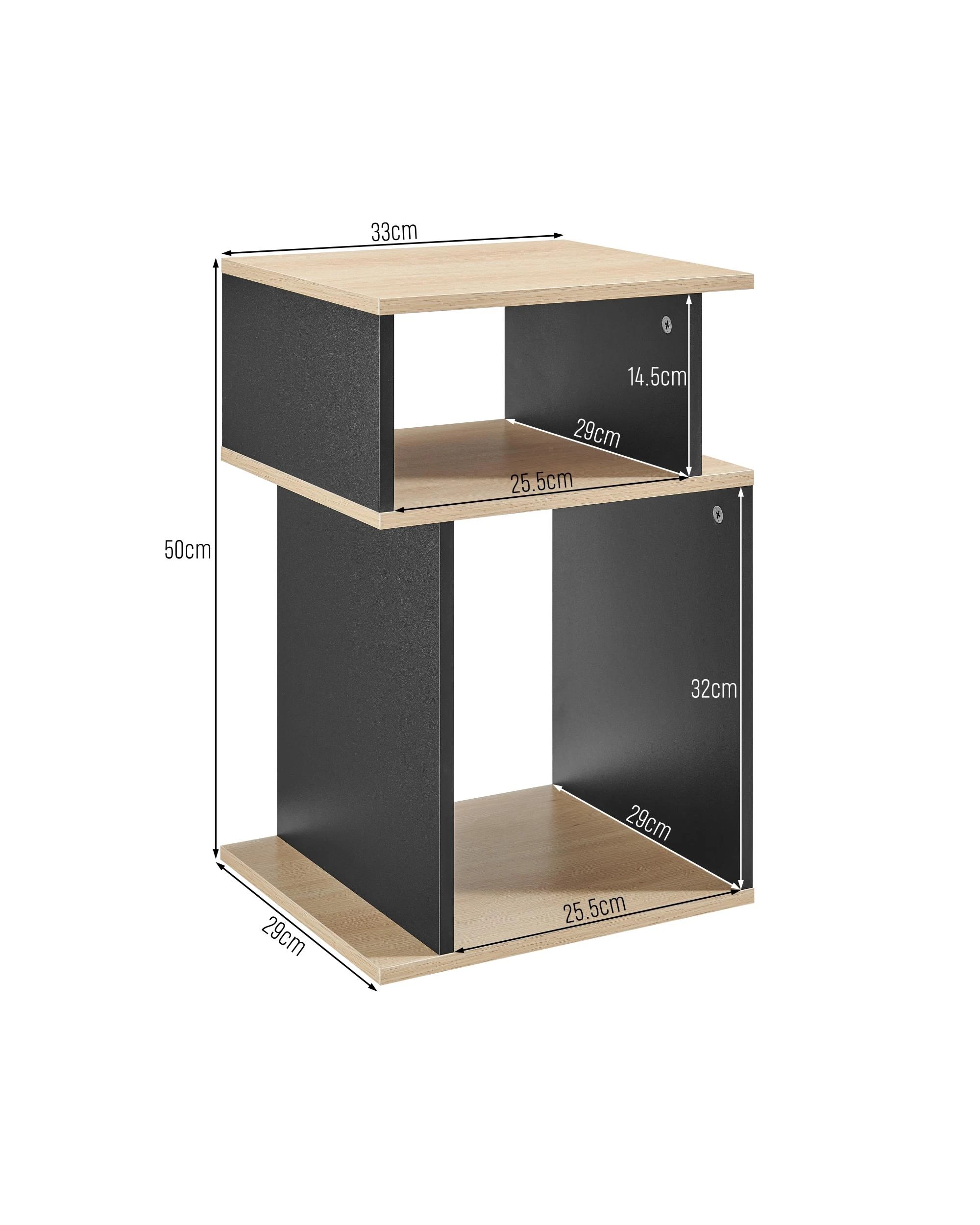 9 Kodu Small 2 Tier Side Table Storage Shelf Unit Oak Look - Black, 9 of 9