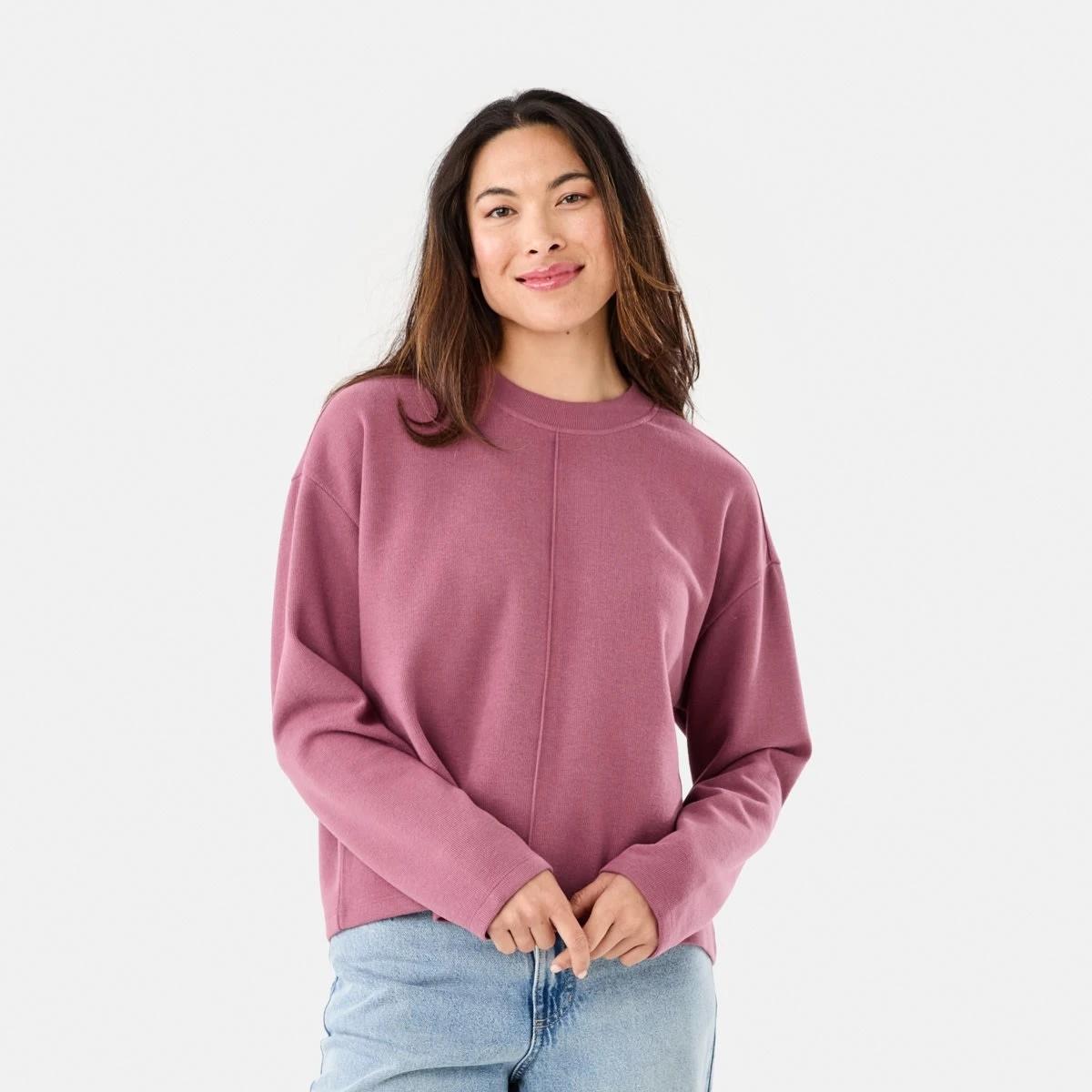 1 Long Sleeve Brushed Seam Detail Top Berry, 1 of 6