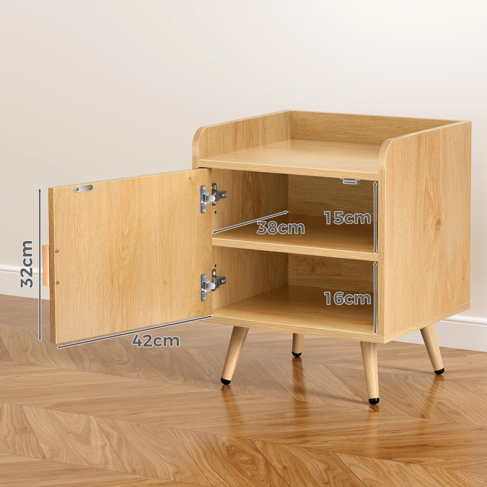 5 Alfordson 2x Bedside Table Cabinet Nightstand Side Storage - Oak, 5 of 10