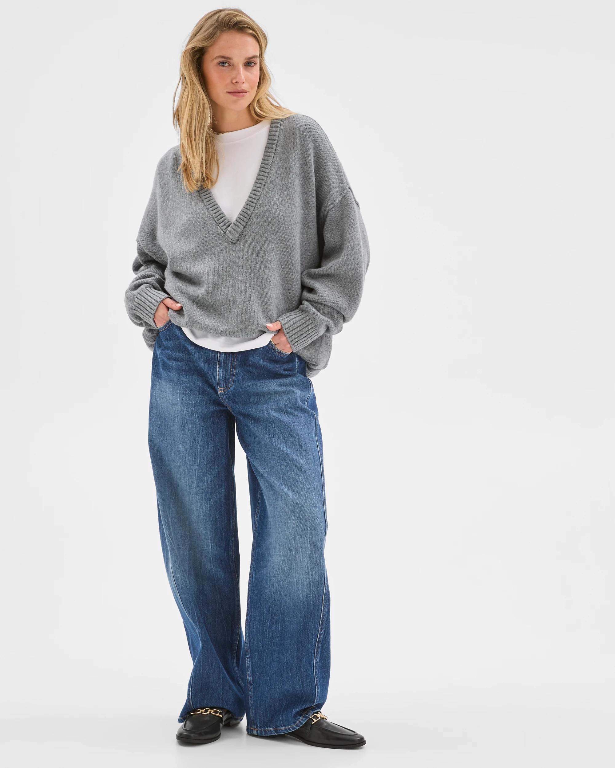 2 Lily Loves Australian Cotton Blend Deep V-Neck Jumper GREY MARLE, 2 of 7