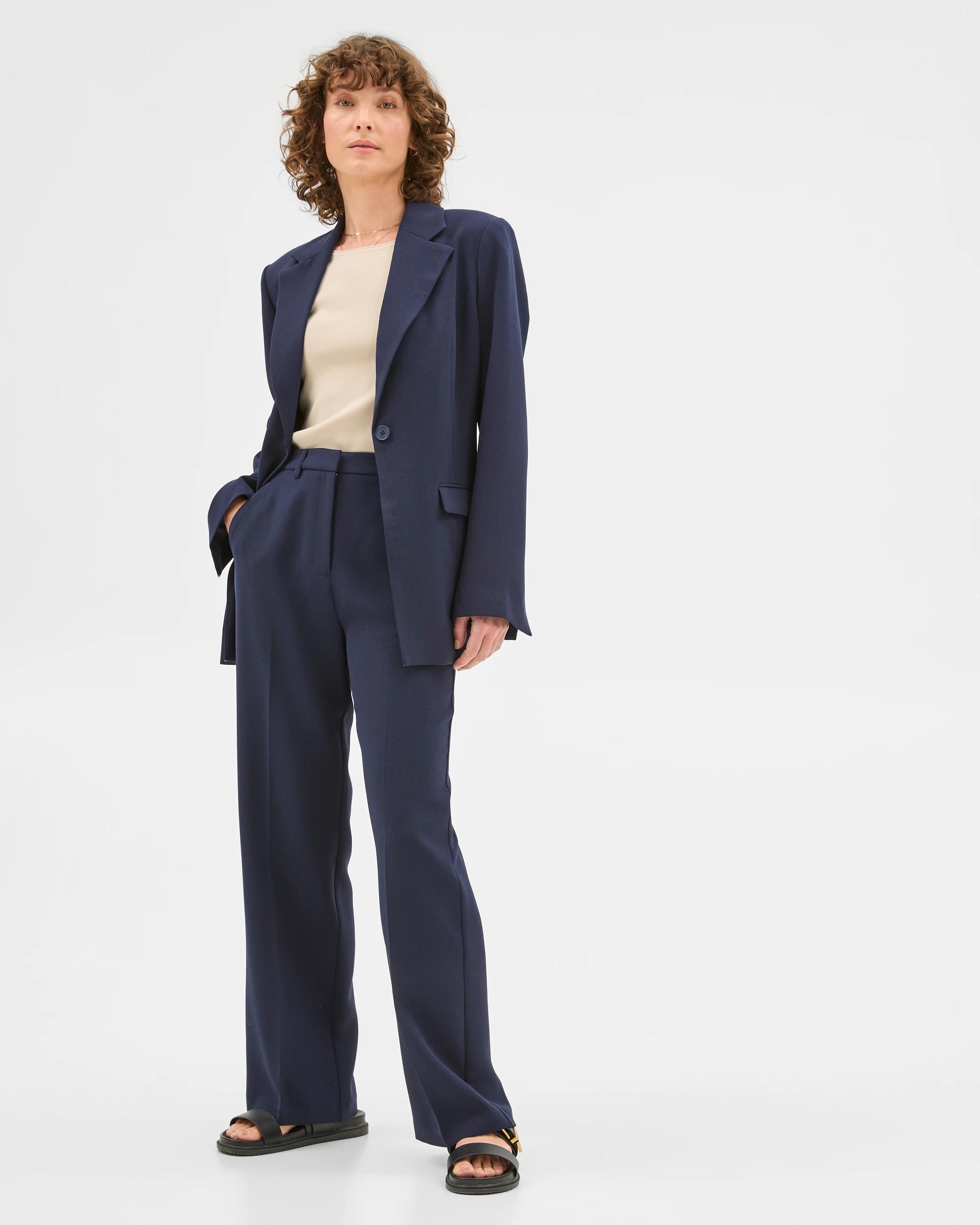 6 Crepe Tailored Single Breasted Cinched Waist Blazer - Preview NAVY BLUE, 6 of 7