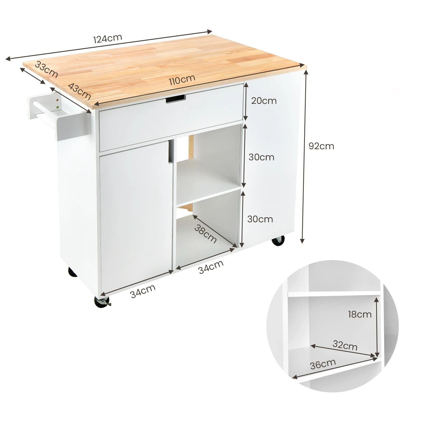 8 Costway Kitchen Island w/Drop Leaf Countertop White, 8 of 8