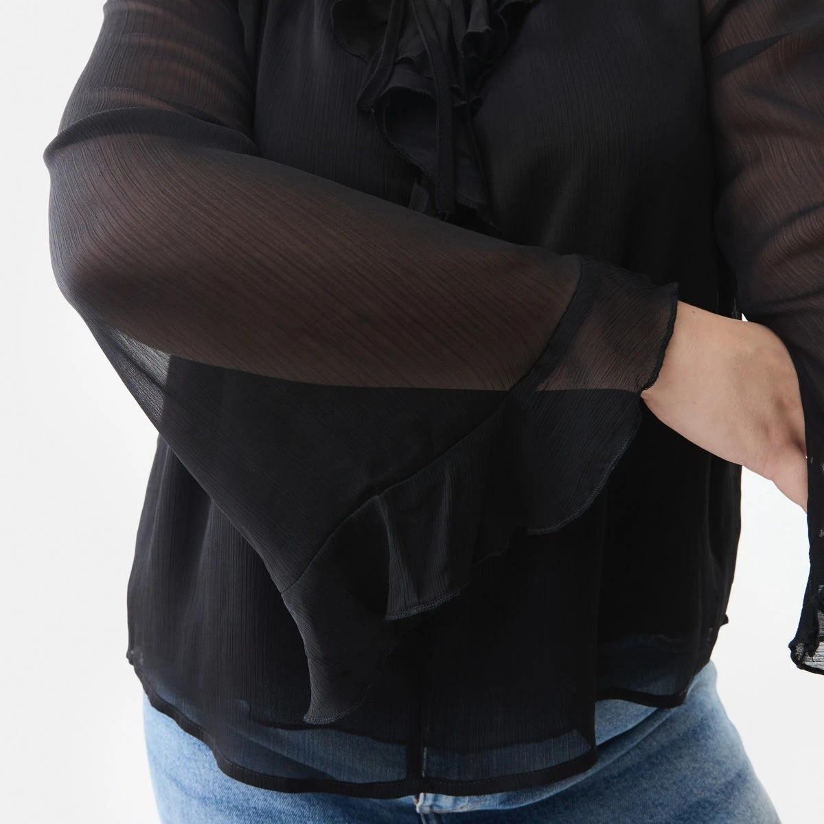 4 Long Sleeve Frill Blouse Black, 4 of 6
