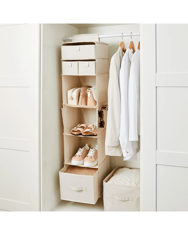 Linen Look Hanging Shelving with Drawers - B