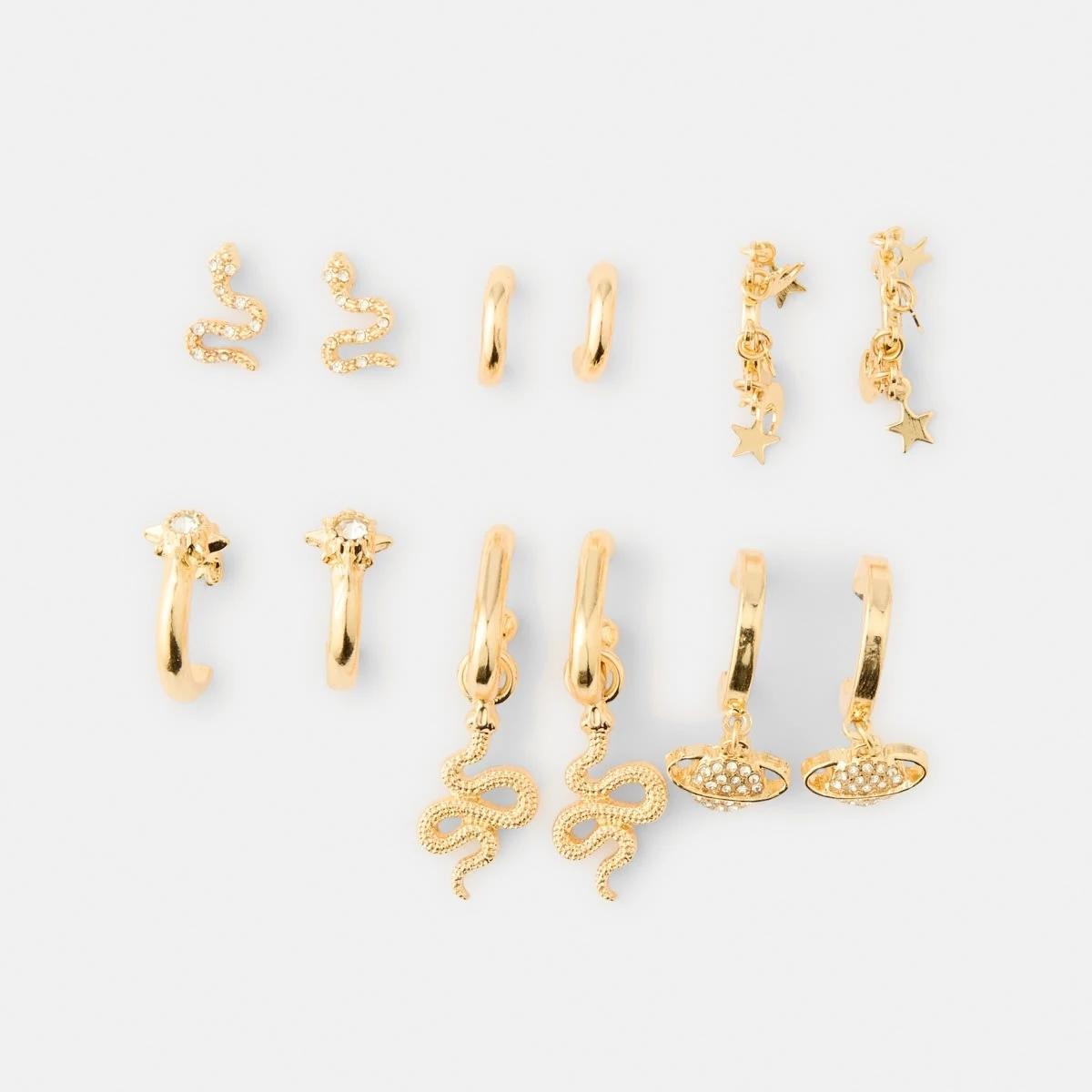 1 6 Pack Snake Stud and Hoop Earrings - Gold Tone Gold, 1 of 5