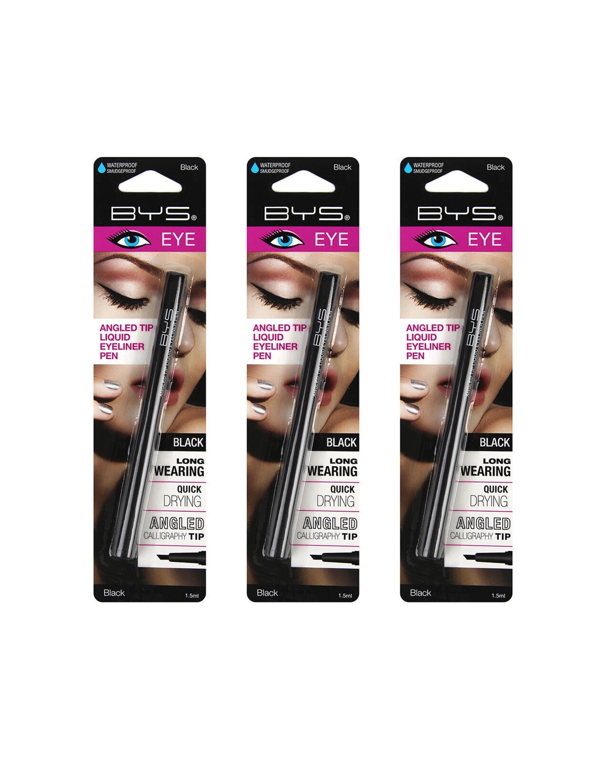 1 BYS Angled Tip Liquid Eyeliner Pen 3PK 1.5ml Quick Dry - Black, 1 of 1