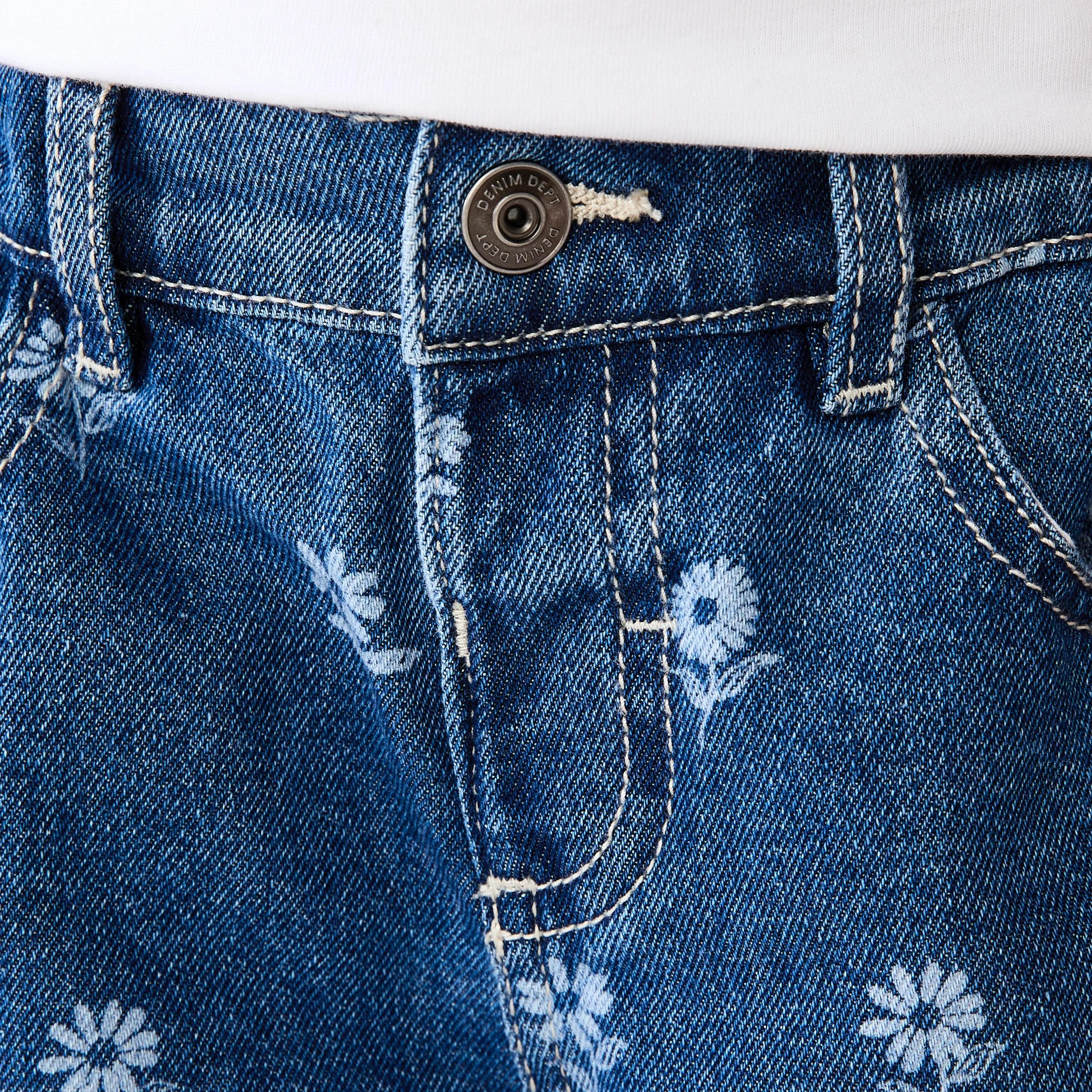 3 Printed Denim Shorts Wht Daisy, 3 of 6