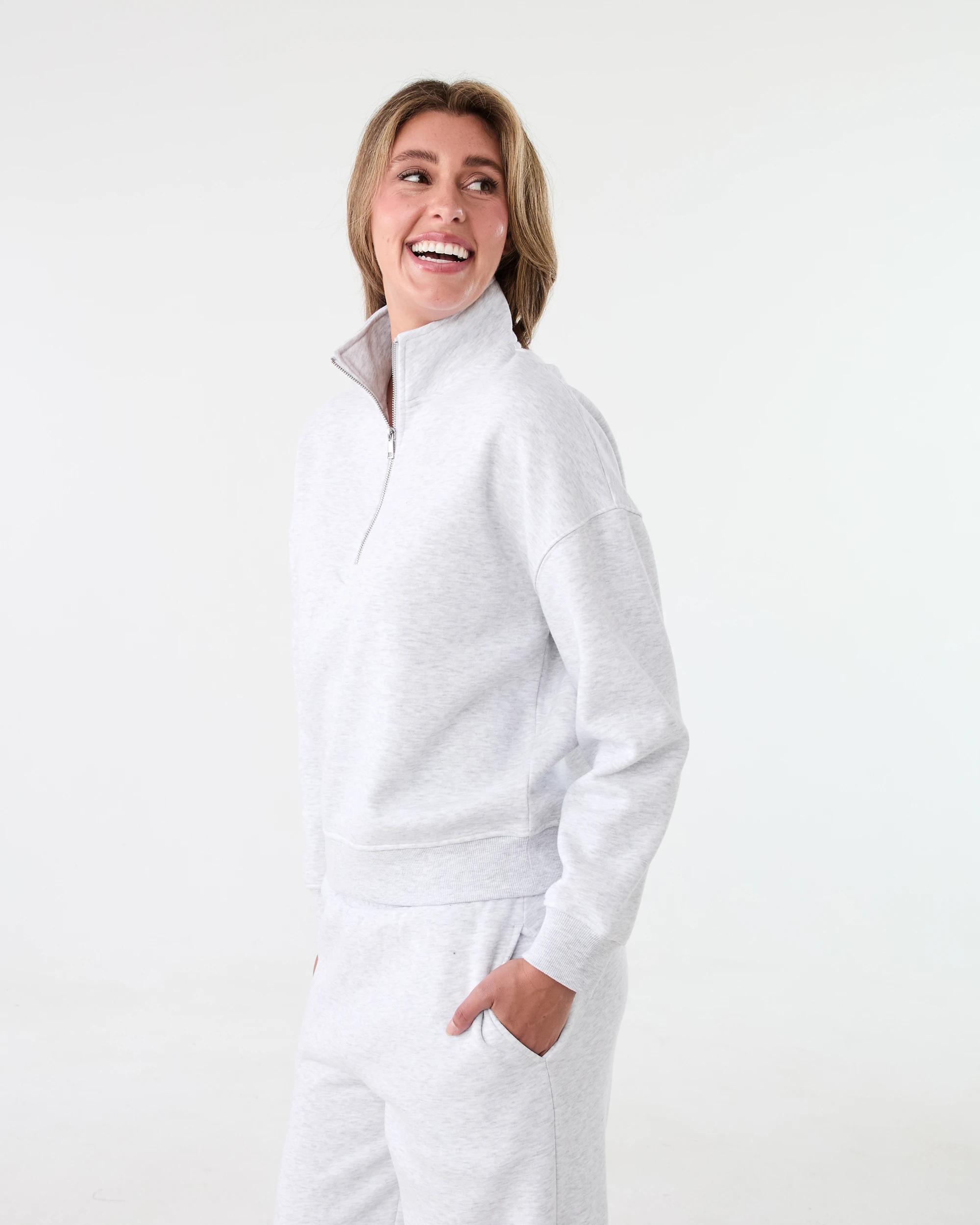 2 Quarter Zip Seam Front Sweatshirt Wht Marle, 2 of 6