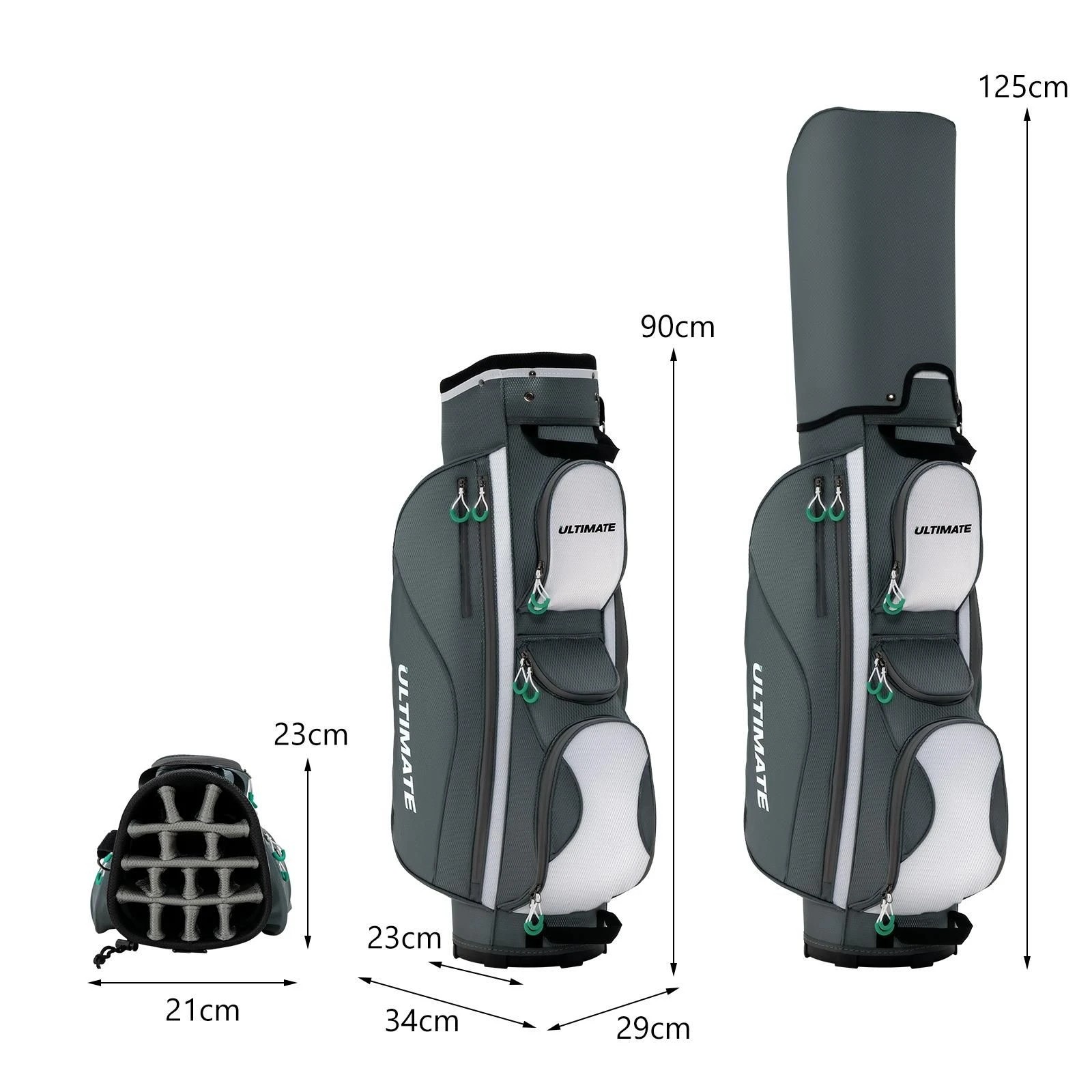2 Costway 14 Dividers Golf Cart Bag Golf Travel Bag w/7 Zippered Pocket Cooler Bag Rain Hood - Grey, 2 of 2