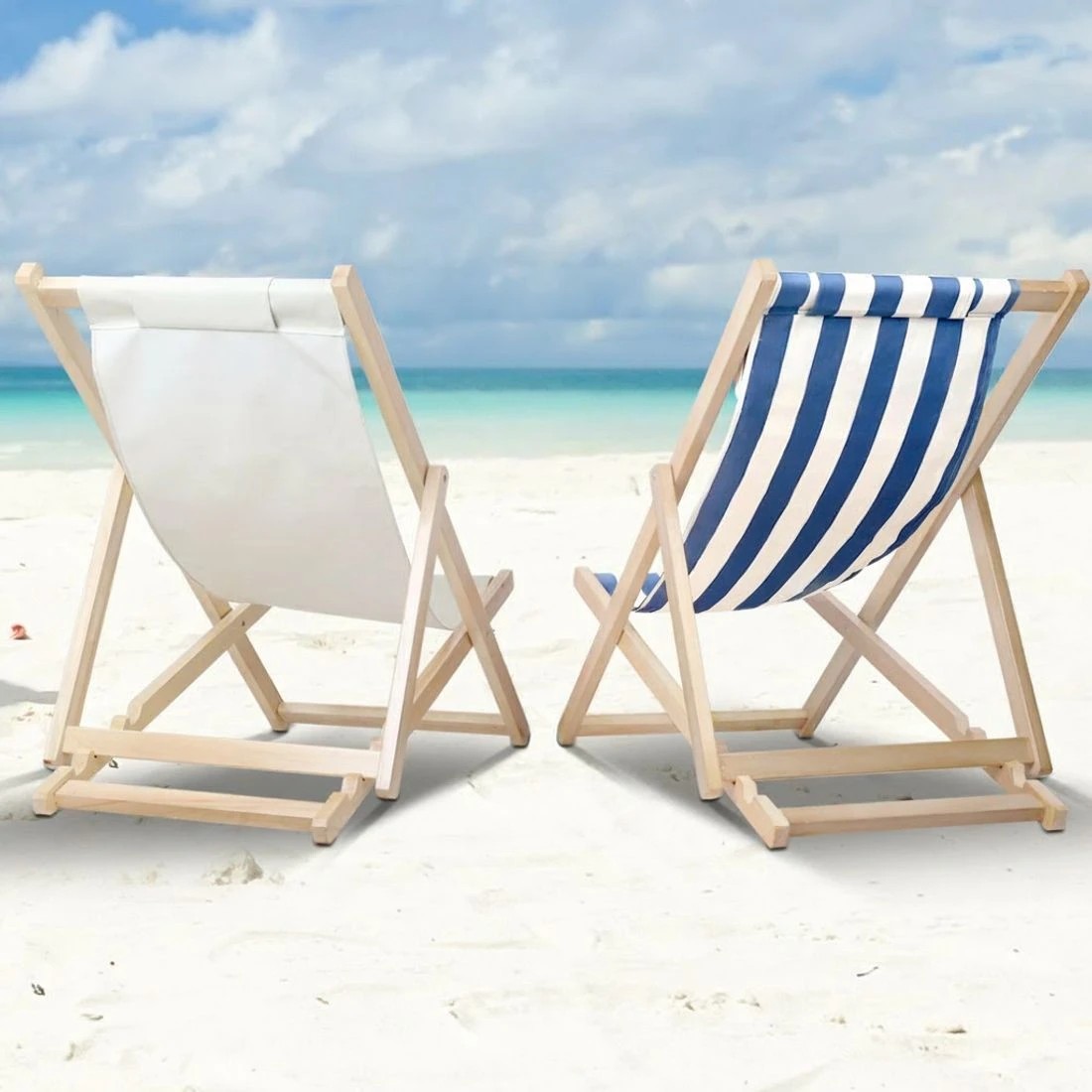 7 Gardeon Outdoor Deck Chair Wooden Sun Lounge Folding Beach Patio Furniture - Blue, 7 of 8