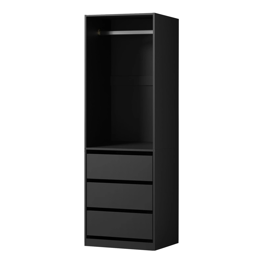 1 Oikiture Open Wardrobe Shelf Unit Clothes Storage 3 Drawers Hanging Rail
 - Black, 1 of 10