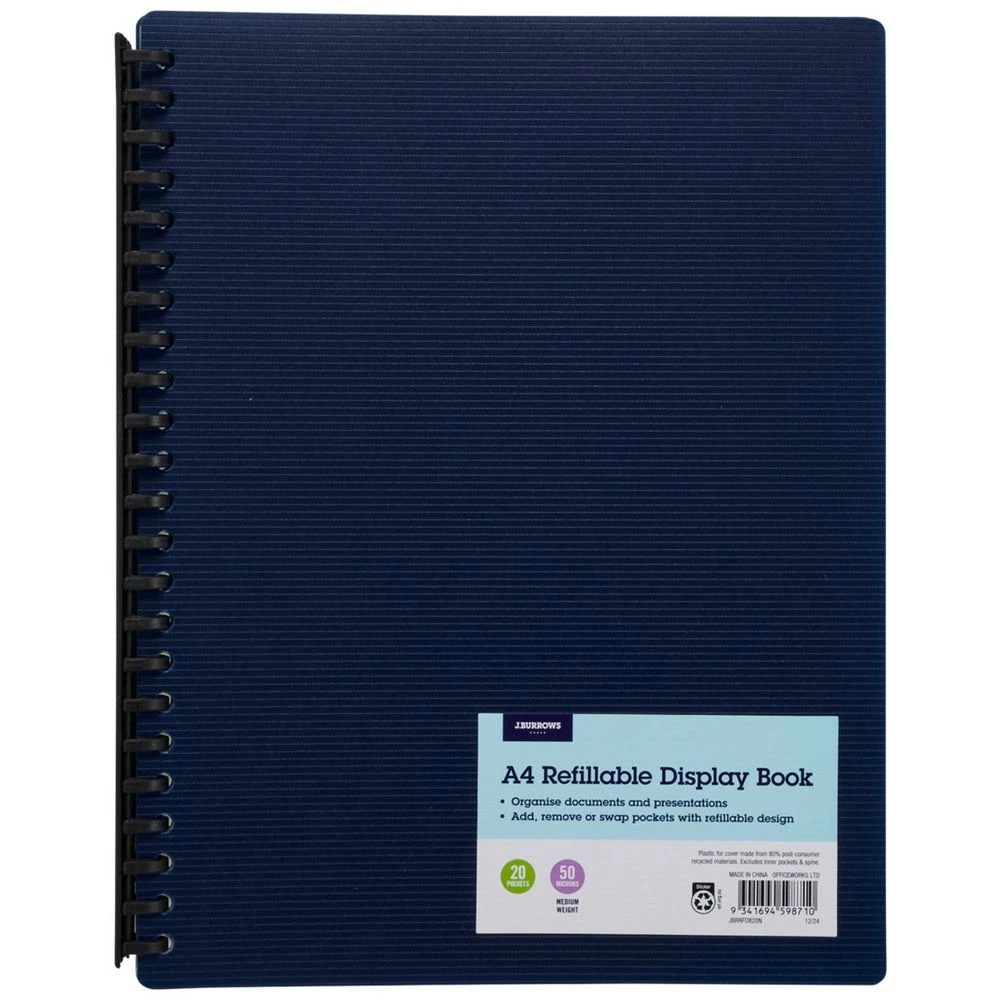 1 J.Burrows Refillable Display Book 20 Pockets Navy, 1 of 5