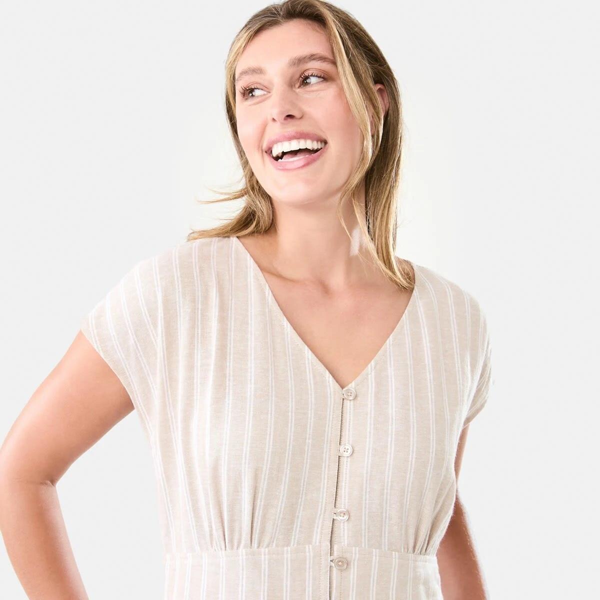 4 Short Sleeve Button Down Tea Midi Dress Gia Stripe, 4 of 9