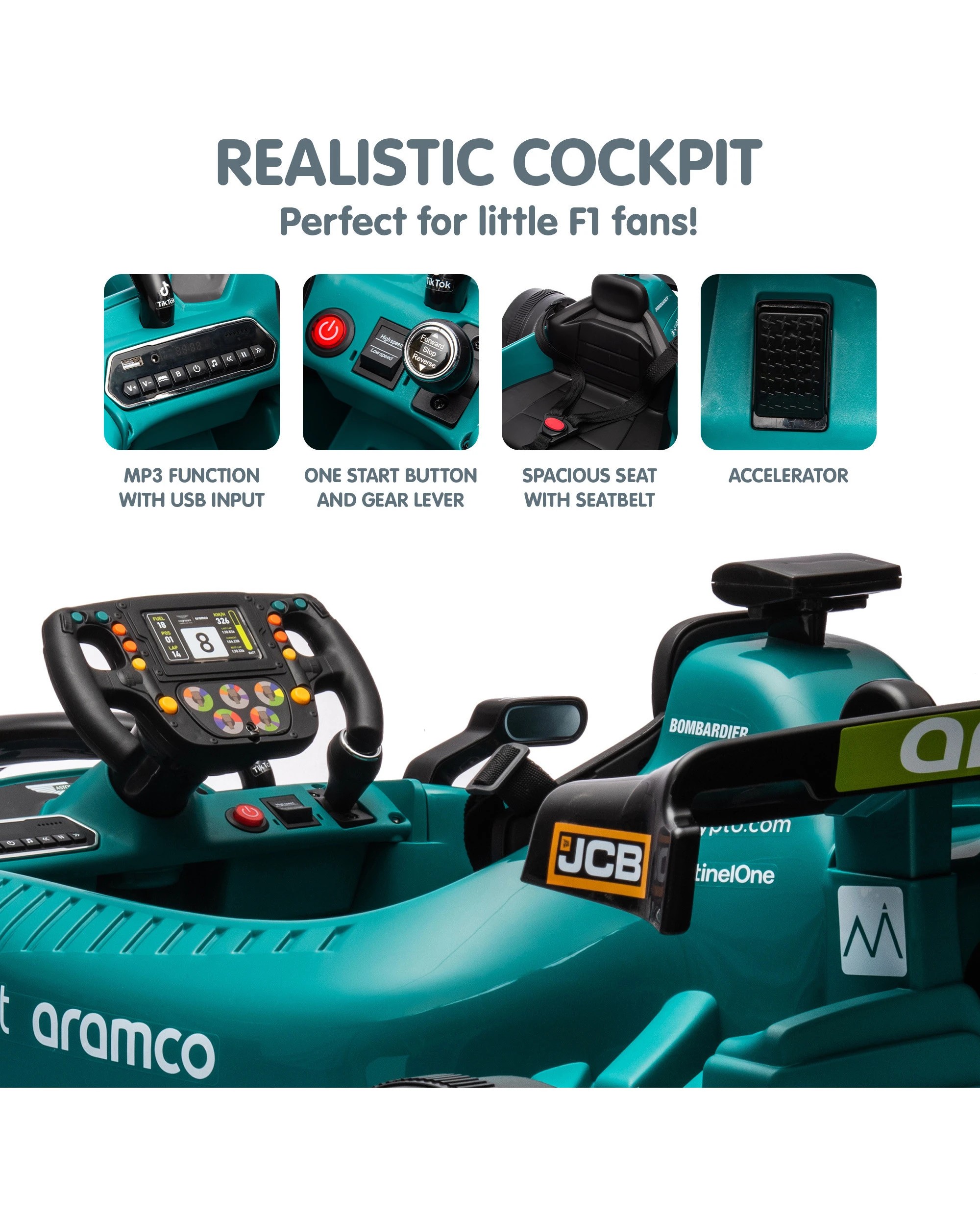 7 Kahuna Aston Martin Aramco F1 Licensed Electric Kids Ride On Race Car, 7 of 10