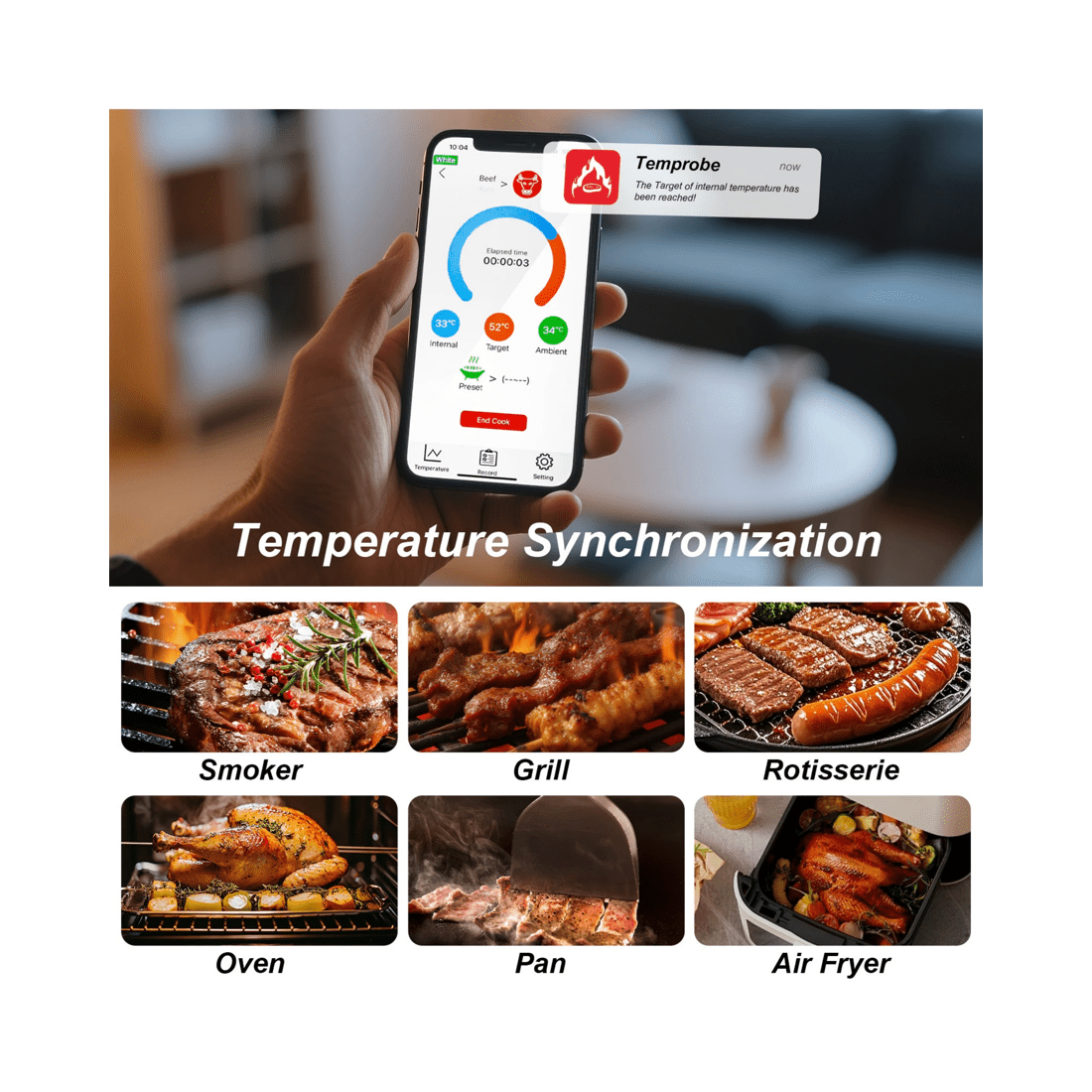 6 Advwin Wireless Meat Thermometer with Dual Probes, Bluetooth 5.3 Smart Food Thermometer with App 800ft Range, 6 of 7