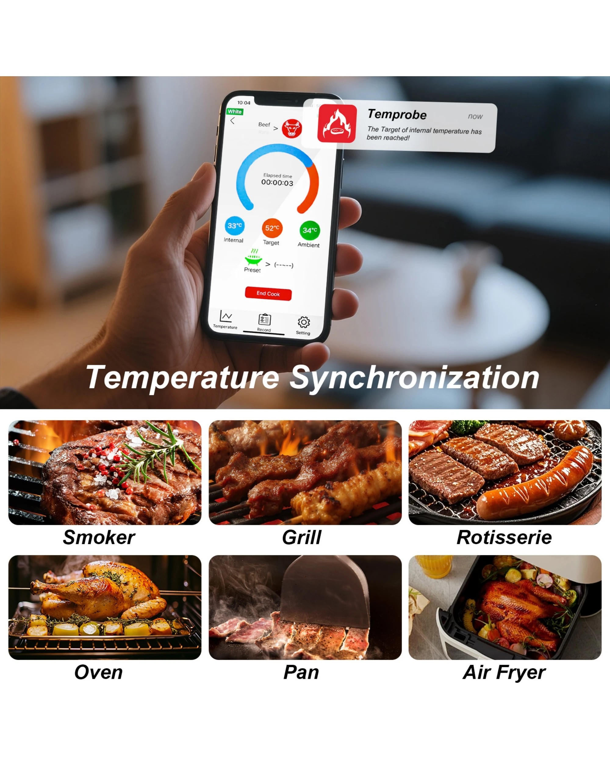 6 Advwin Wireless Meat Thermometer with Dual Probes, Bluetooth 5.3 Smart Food Thermometer with App 800ft Range, 6 of 7