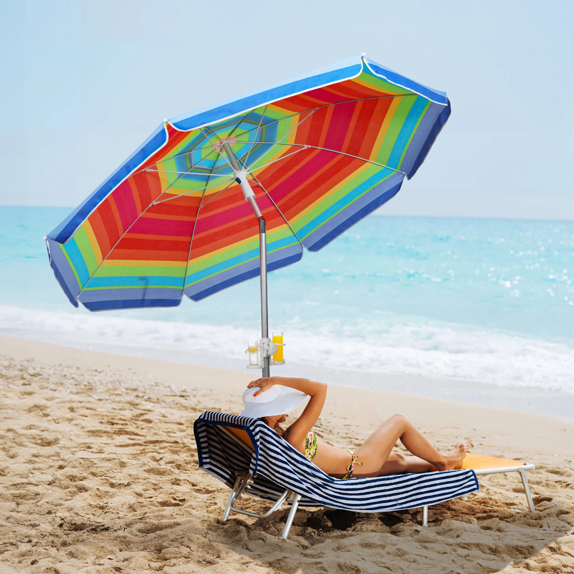 8 Mountview Outdoor Beach Umbrella 200cm Rainbow - Multi, 8 of 8