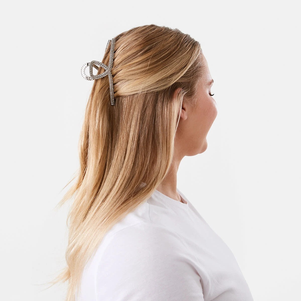 3 Diamante Metal Loop Claw Hair Clip - Silver Tone, 3 of 4