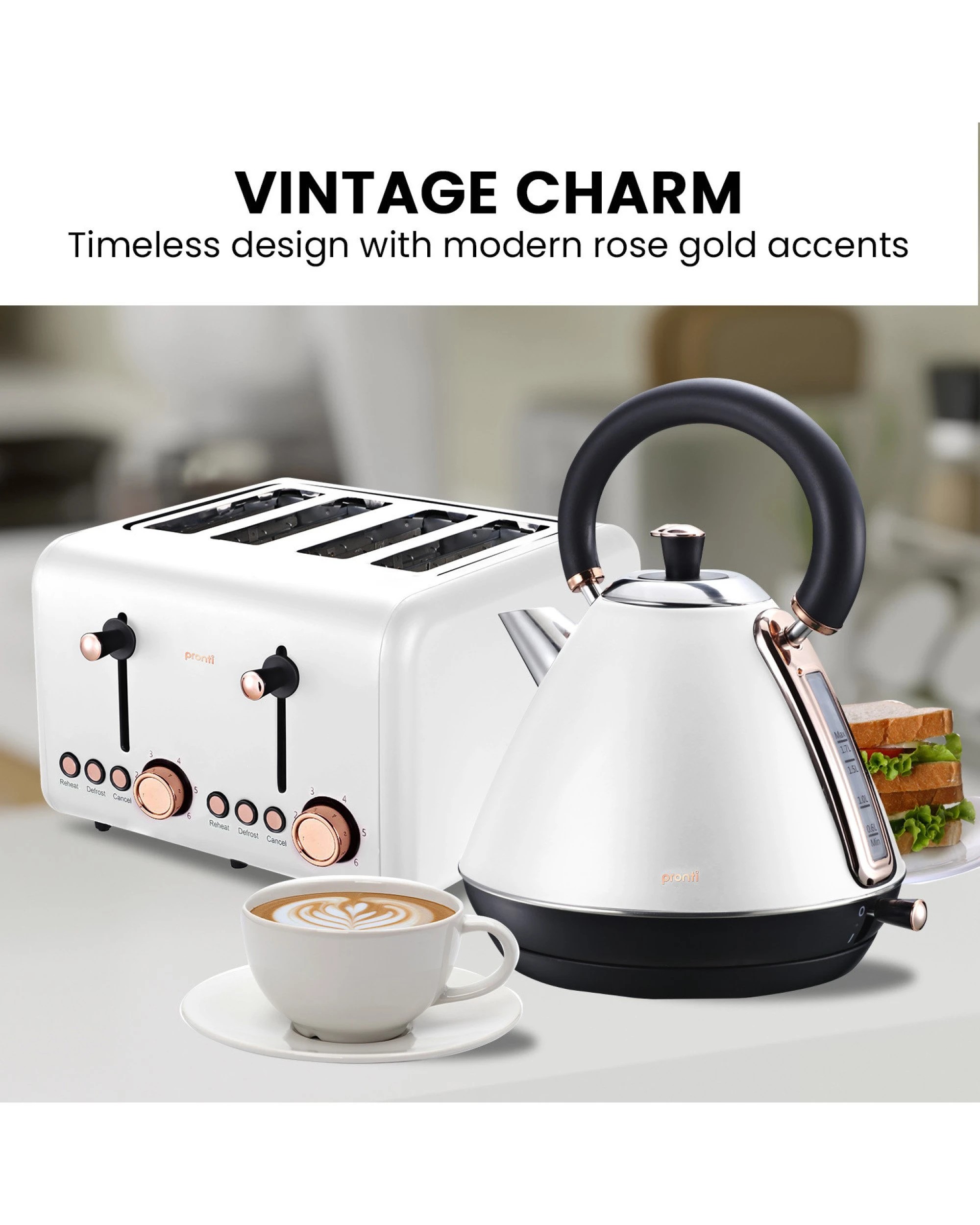 5 Pronti Rose Trim Collection Toaster And Kettle Bundle - White, 5 of 10